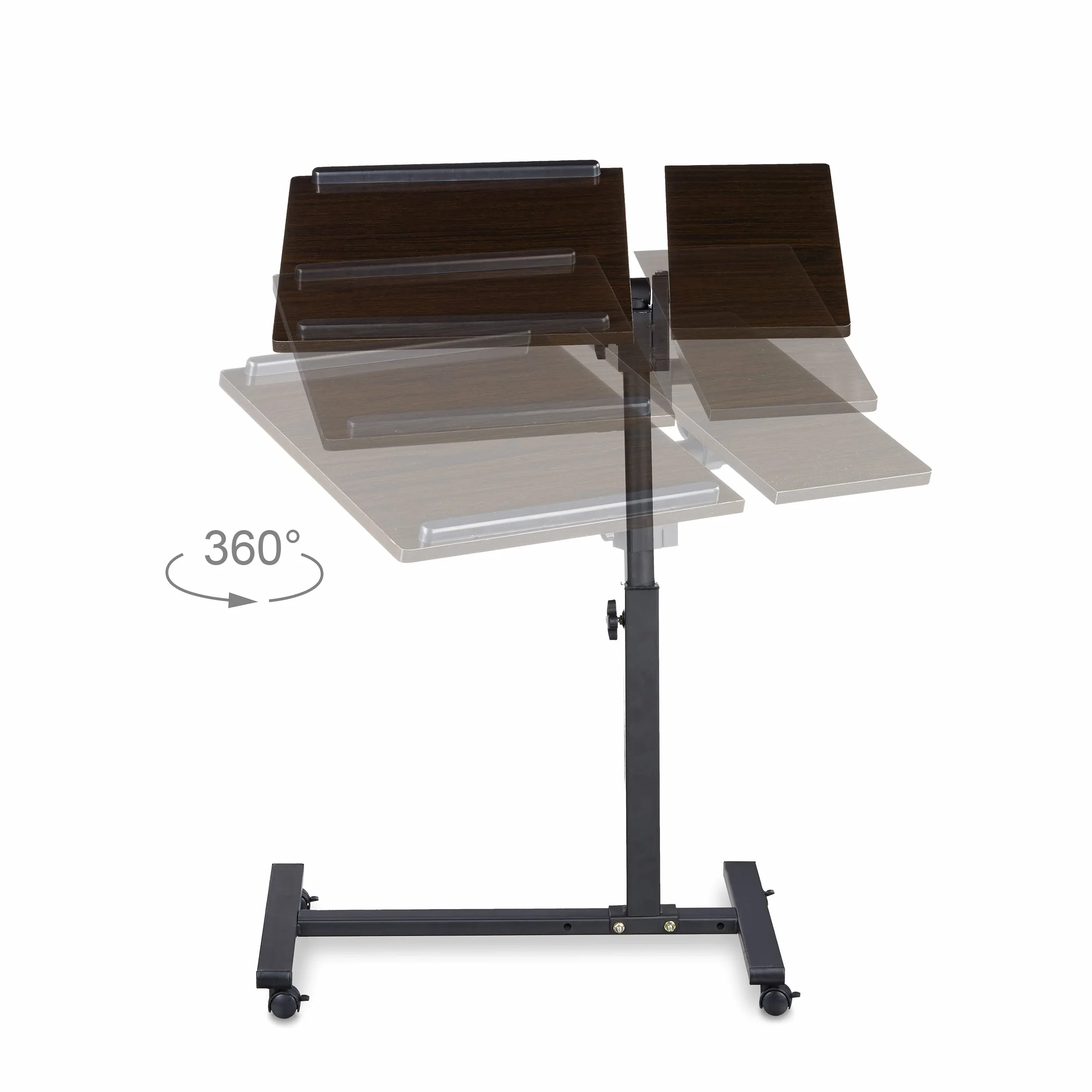 Stolik pod laptopa Relaxdays z regulacją wysokości, 95 x 60 x 40 cm, z kółkami i półką, dla leworęcznych, czarny