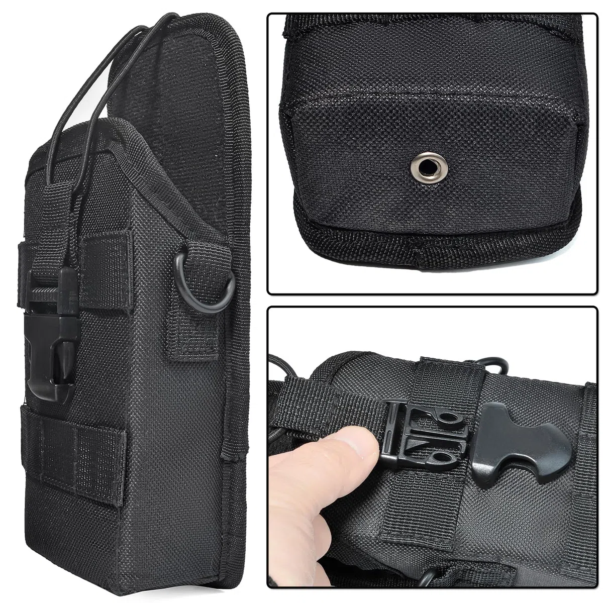 HYS Etui na walkie-talkie, miękki uchwyt radiowy, wielofunkcyjna torba radiowa kompatybilna z krótkofalówkami różnych rozmiarów (Molle-2), czarny, Nylon