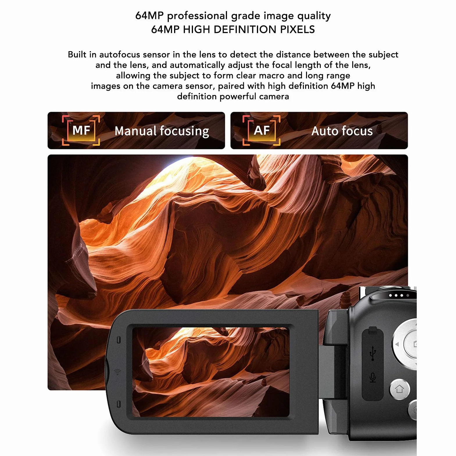 Kamera Wideo, 4K 64MP Ultra HD Kamera, 3 -calowy Ekran Flip WiFi Vlogging Rejestrator z 28x Cyfrowy Zoom, IR Nocne Widzenie, Bateria 4800 MAh dla YouTube