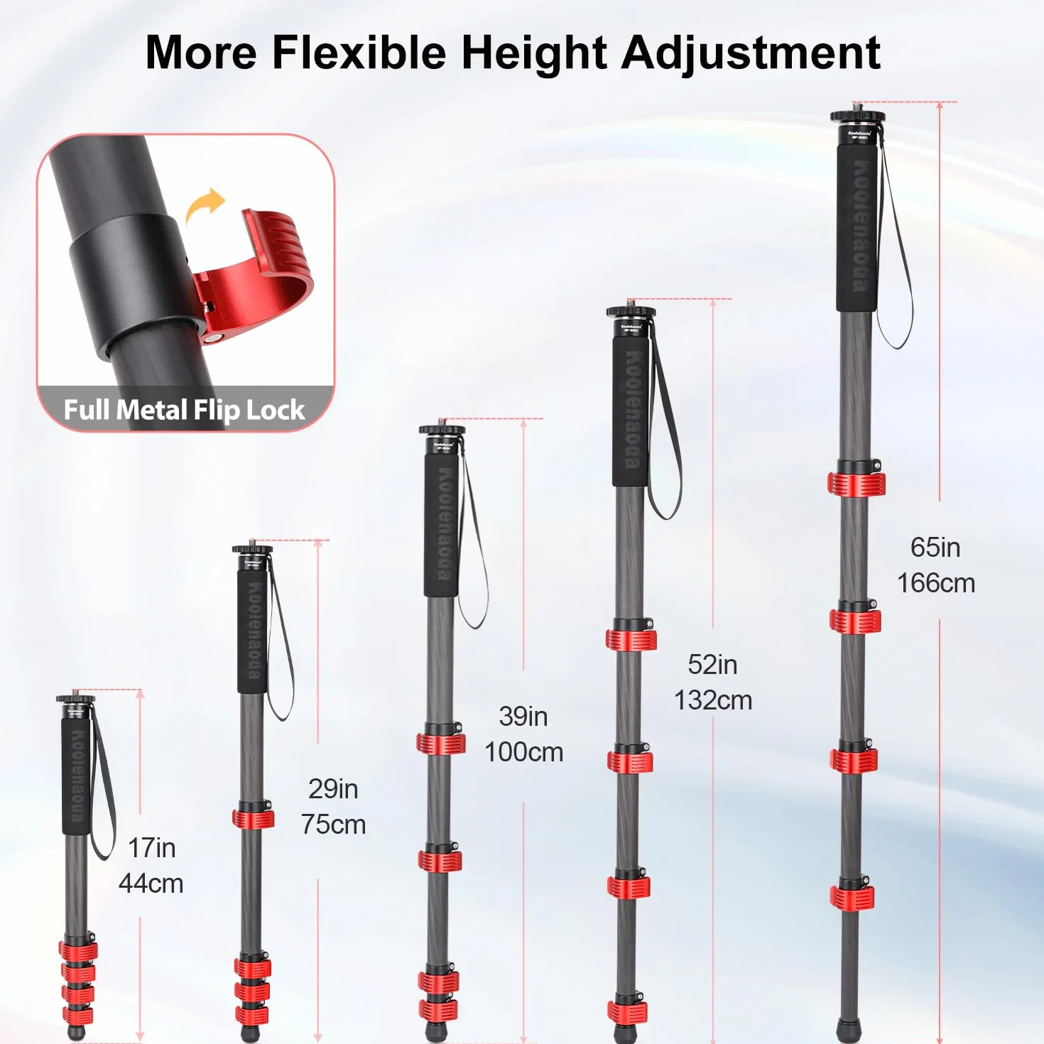 Koolehaoda Carbon Fiber Camera Monopod 28mm Tube 5-Section 166cm Unipod
