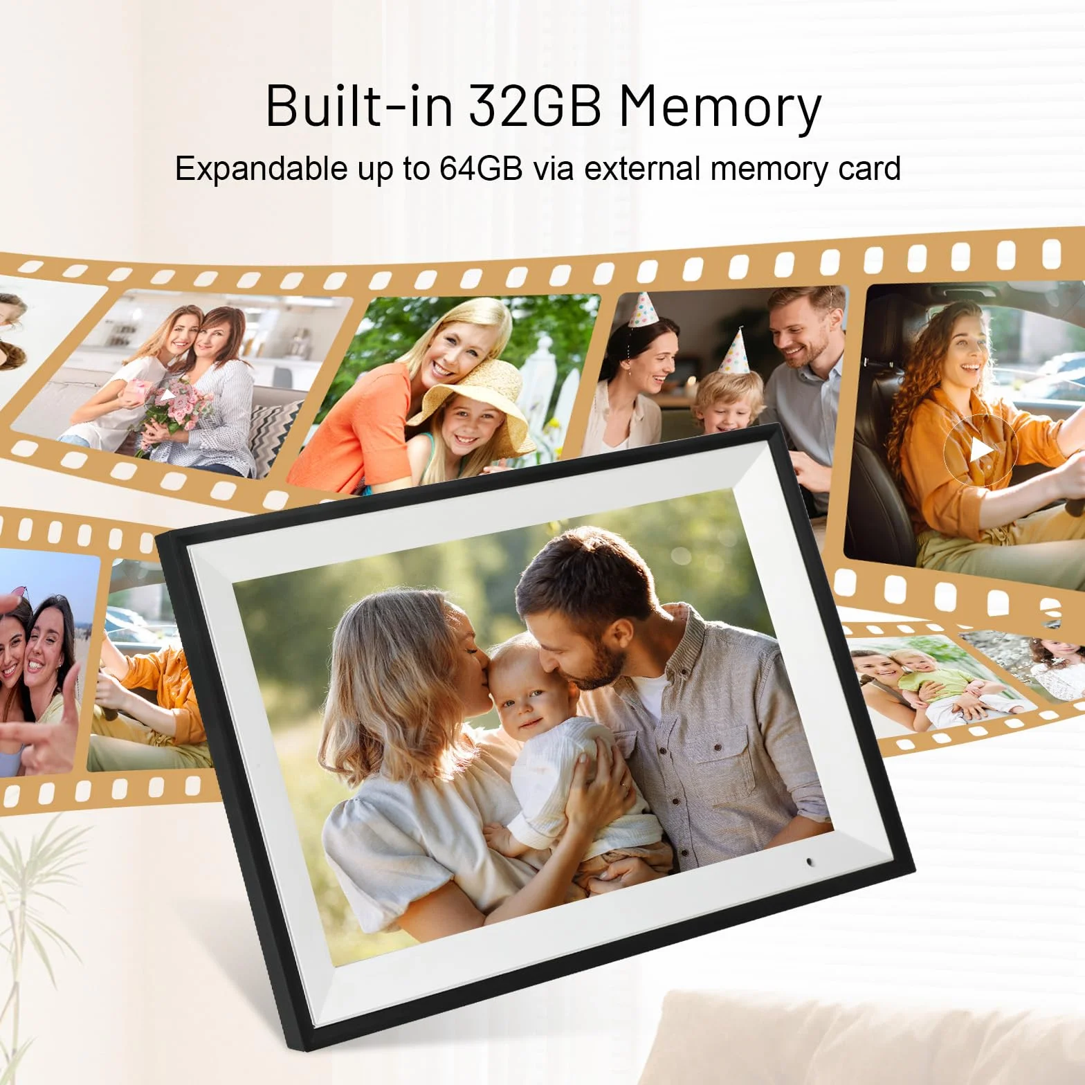 AEEZO 32 GB WiFi cyfrowa ramka na zdjęcia 10,1 cala, automatyczne obracanie, udostępnianie zdjęć i wideo natychmiast (biała)