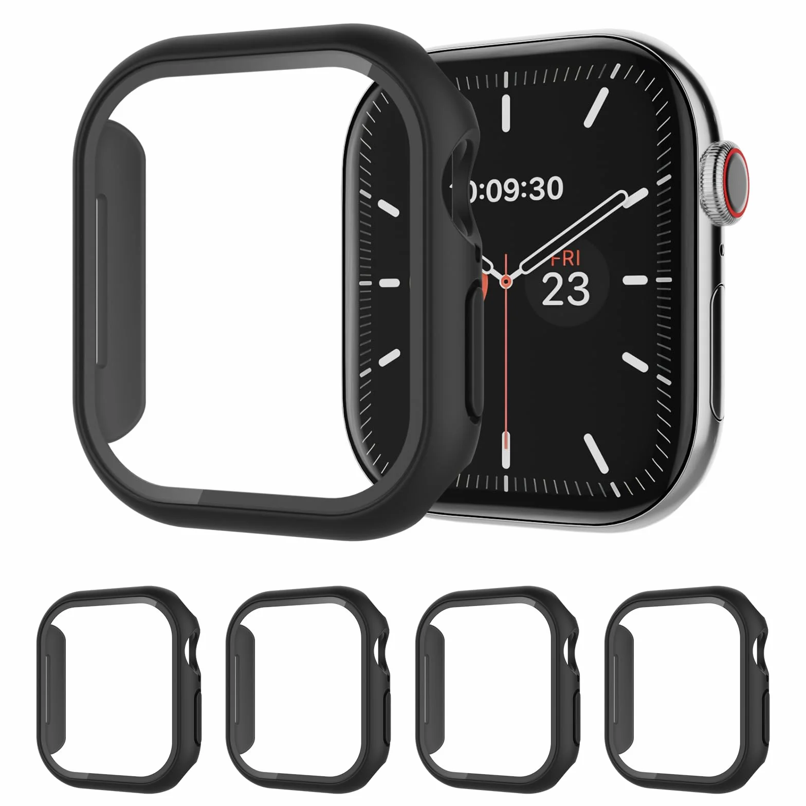 4 szt. etui kompatybilne z Apple Watch Series 11 10 42 mm ze szkła hartowanego, iWatch Case ochraniacz ekranu i etui ochronne do Apple Watch Series 11 10 42 mm (4 czarne)