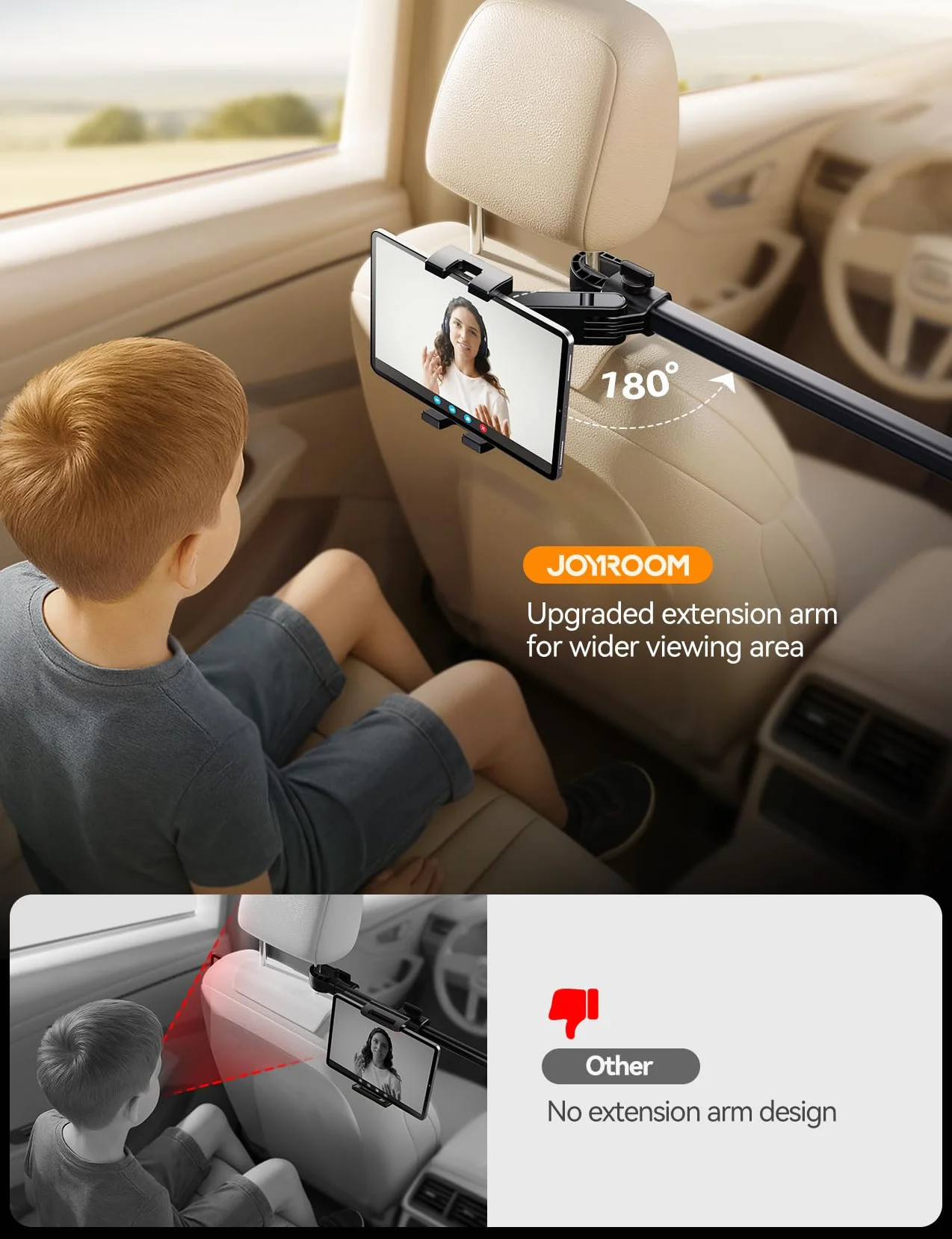 JOYROOM Uchwyt samochodowy na tablet [dwustronne mocowanie] uchwyt samochodowy na tablet z metalowym ramieniem, uchwyt samochodowy do iPada o przekątnej ekranu 4,7-12,9", tabletów i smartfonów, z 2