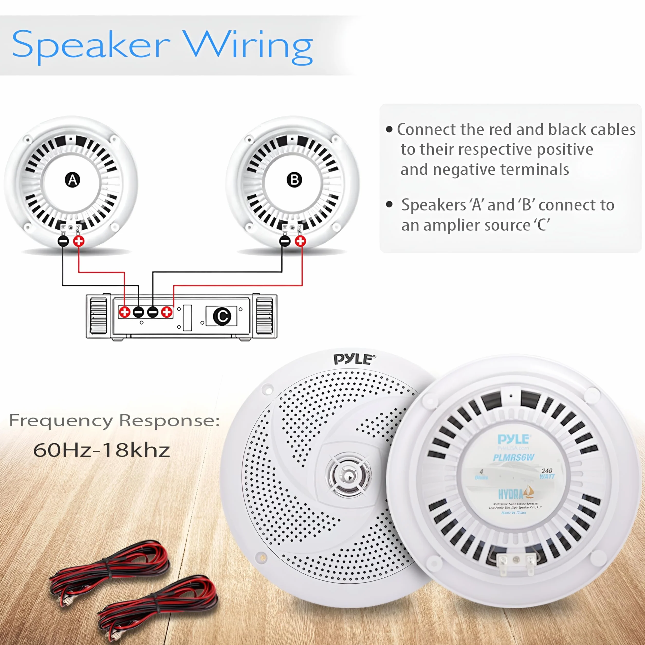 Pyle Marine Speakers - 6.5 Inch 2 Way Waterproof and Weather Resistant Outdoor Audio Stereo Sound System with 240 Watt Power and Low Profile Slim Style - 1 Pair (White)