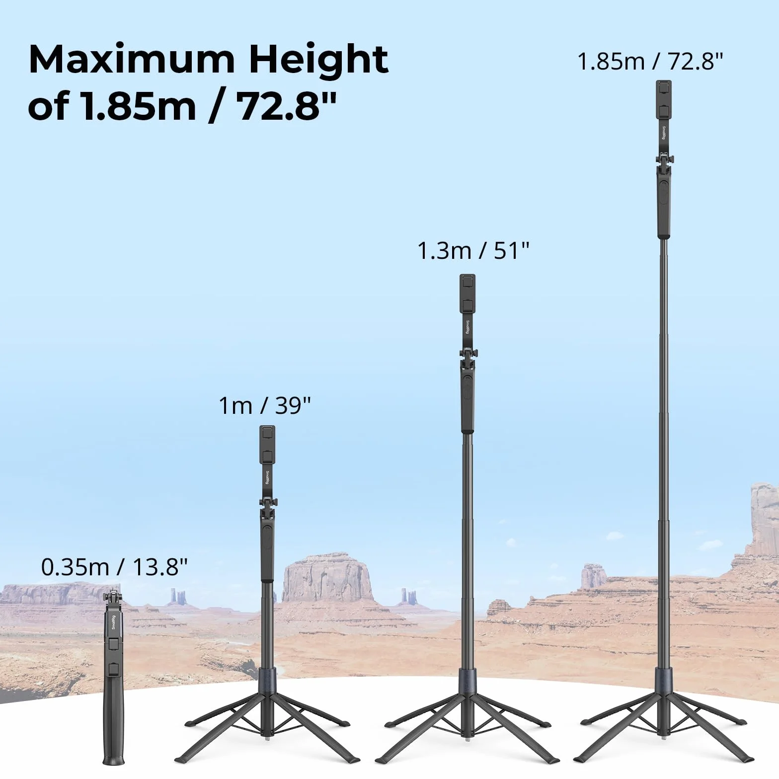 SMALLRIG 73" Phone Tripod Stand w Ground Nail, Selfie Stick Tripod with Remote, 4 Legs, 360° Handle, for Phone, Camera, Action Camera, for Recording, Overhead Shot, Streaming 4668