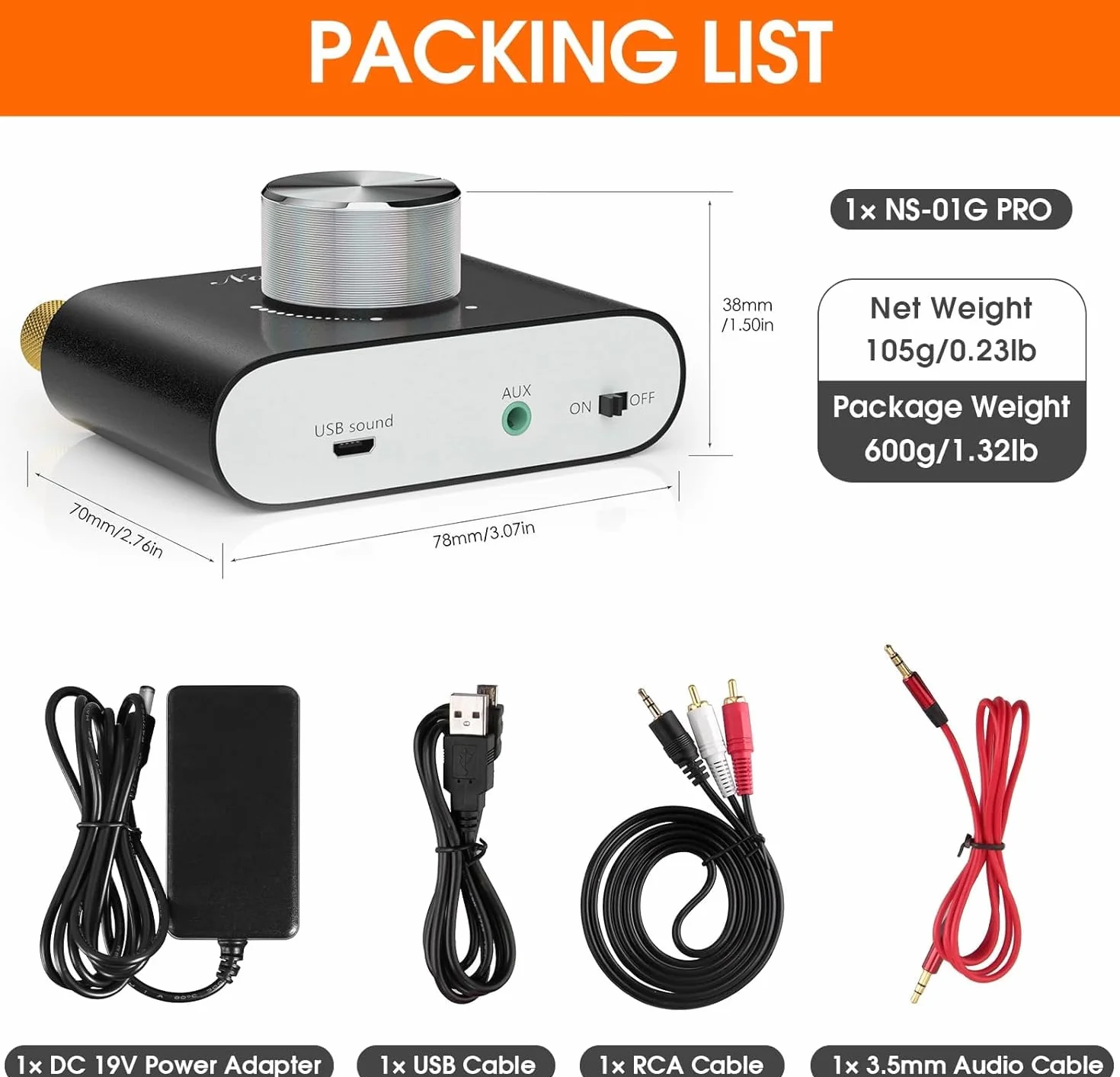 Nobsound Mini wzmacniacz mocy Bluetooth; Hi-FI Digital Amp 2.0 Channel 50W × 2 z wejściem AUX/USB/Bluetooth; bezprzewodowy odbiornik audio; Karta dźwiękowa z kartą zasilającą (czarny)