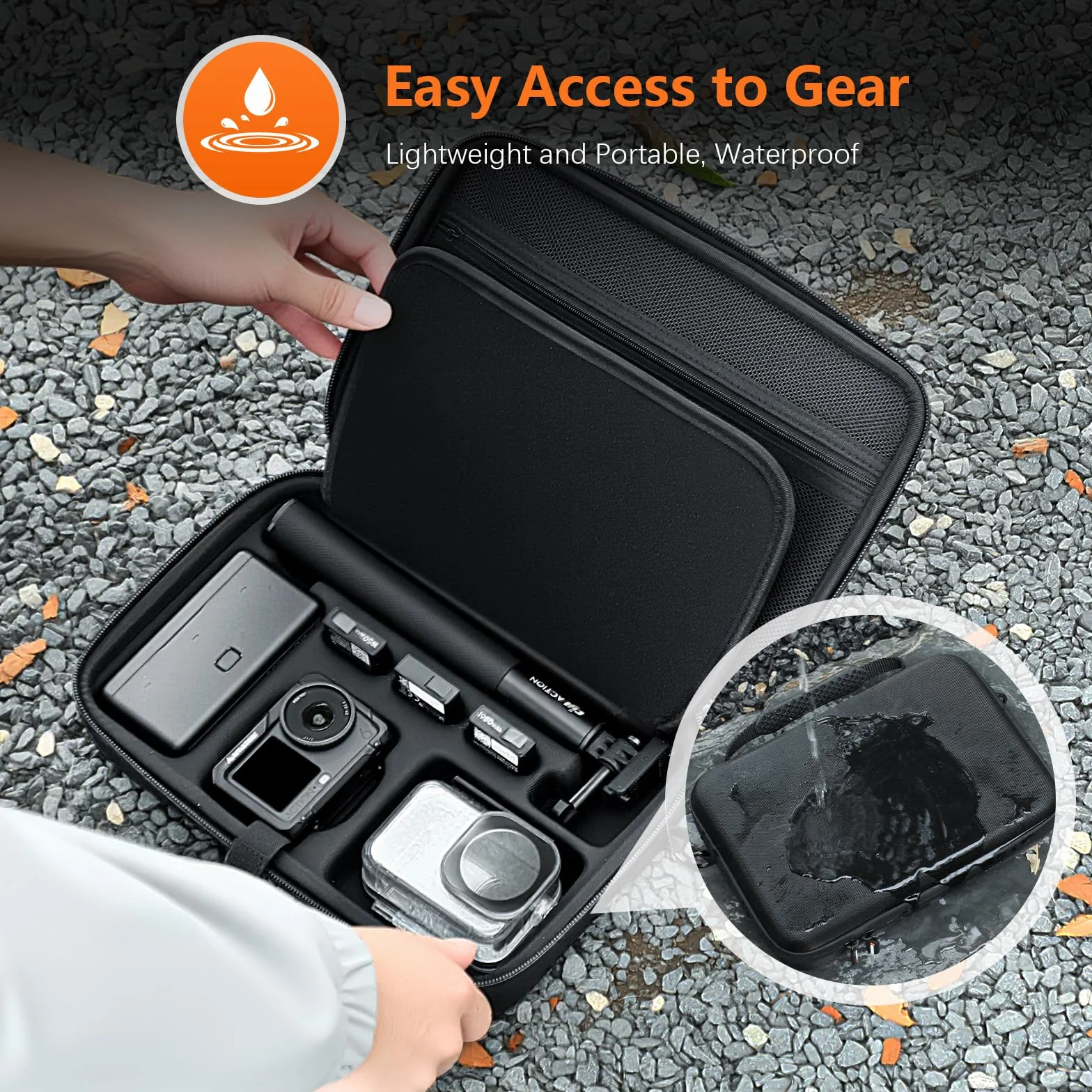 AMAZEAR Przenośny futerał do DJI Action 6, twarda obudowa z paskiem na ramię torba podróżna do akcesoriów DJI Osmo Action 6, kompaktowy wodoodporny organizer