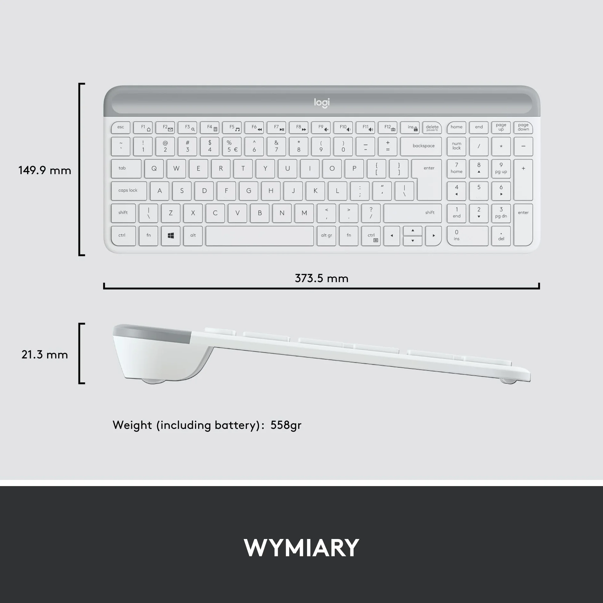 Logitech MK470 Smukła klawiatura i mysz bezprzewodowa, bardzo cicha, odbiornik USB 2,4 GHz, QWERTY US Intl - Biały