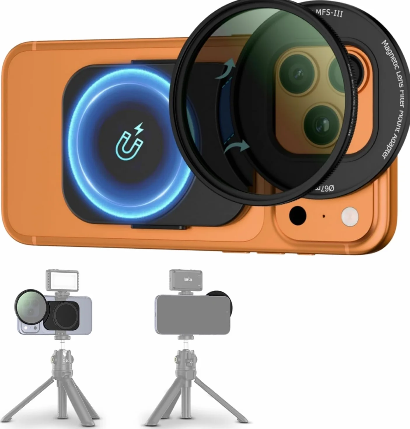 Upgraded 67 mm Phone Lens Filter Adapter Mount + CPL do iPhone 17 16 15 14 Pro Max Plus Air, dwustronny magnetyczny pierścień filtra do telefonu z pierścieniem 1/4-20" i wyciąganym zimnym butem, aby
