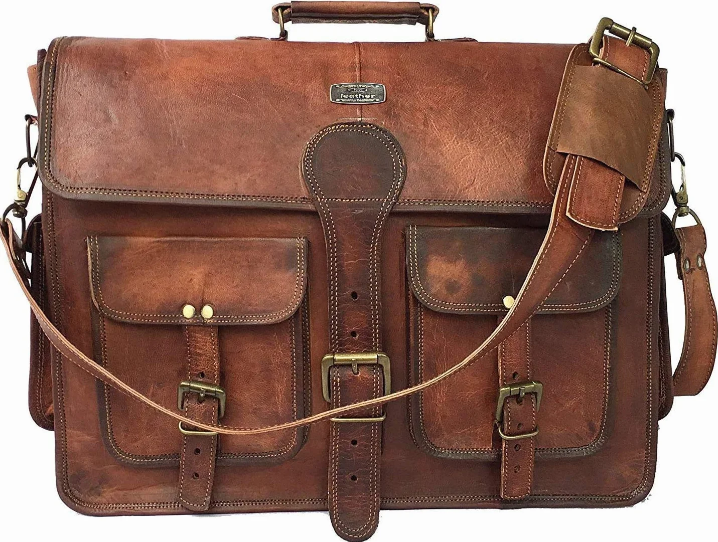 Skórzana torba kurierska Cuero DHK 45 cm vintage brązowa na laptopa