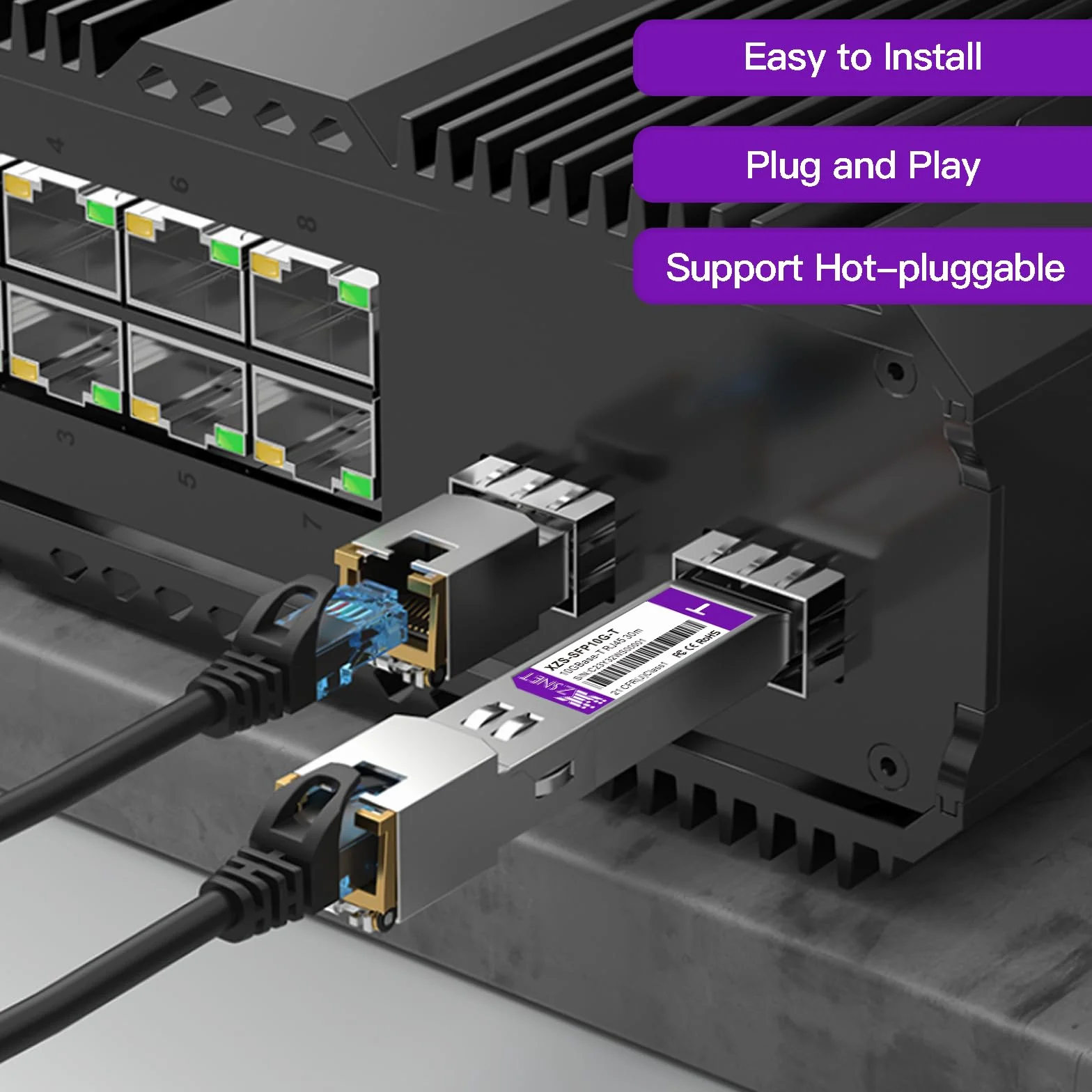 Nadajnik-odbiornik 10GBASE-T SFP+, 1,25/2,5/5/10G SFP+ do RJ45, 10 GB miedziany SFP+ do modułu Ethernet, kompatybilny z Cisco SFP-10G-T-S, Ubiquiti UniFi UF-RJ45-10G, Mikrotik, Meraki, Netgear i
