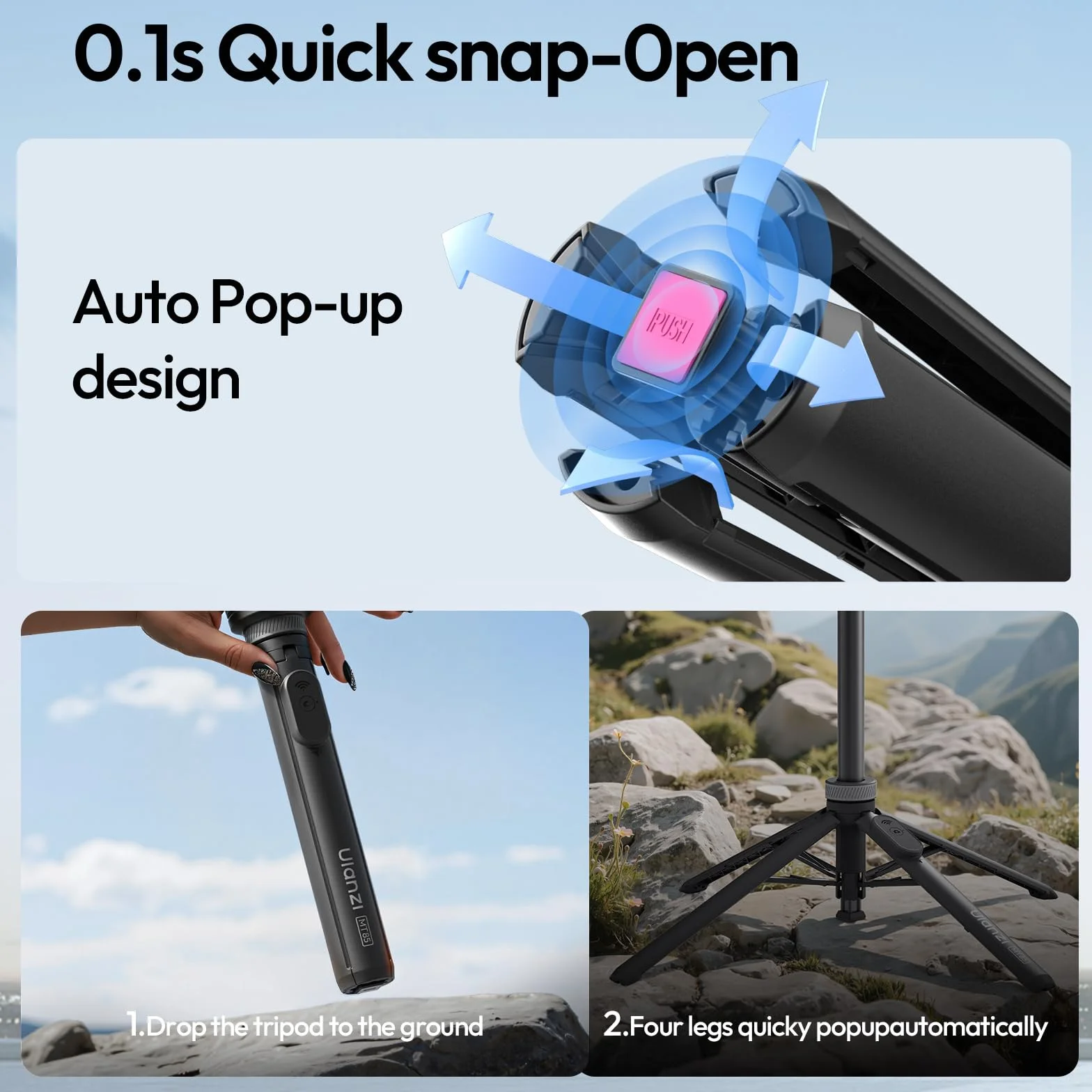 ULANZI MT85 59" Statyw magnetyczny, rozkładany, czteronożny, kijek do selfie Bluetooth 150 cm, automatycznie otwierany/zamykany, magnes 25N, kompatybilny z iPhone'em 17 16 15 14 13 12 Magsafe Samsung
