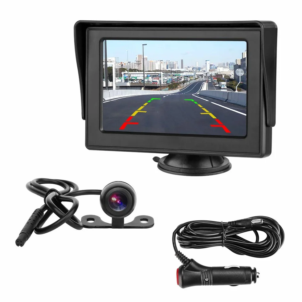 Jansite Kamera cofania z monitorem 4,3", kamera cofania IP68, wodoszczelna widoczność w nocy, zestaw wspomagający parkowanie