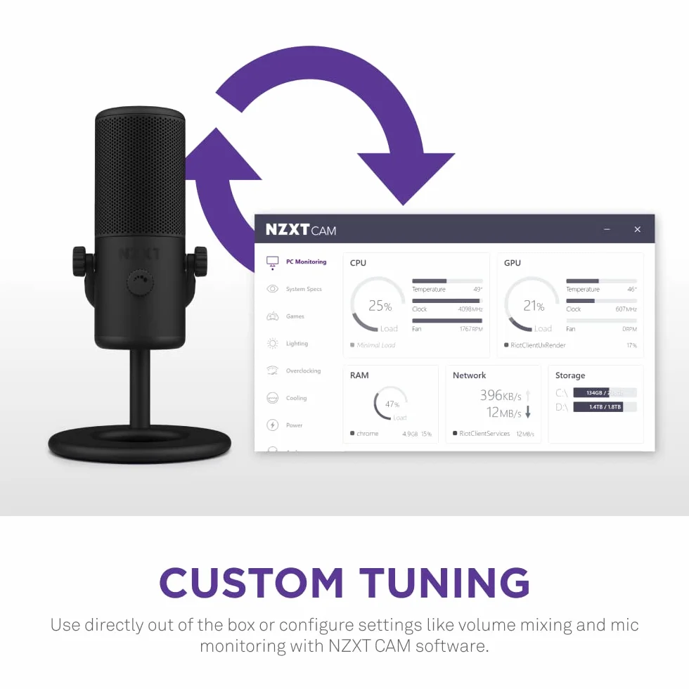 NZXT Capsule Mini USB Mikrofon - AP-WMMIC-B1- Wysoka rozdzielczość - Kardioidalna charakterystyka kierunkowa - do streamingu, tworzenia treści i podcastów - filtr pop - Regulowana podstawka - Czarny