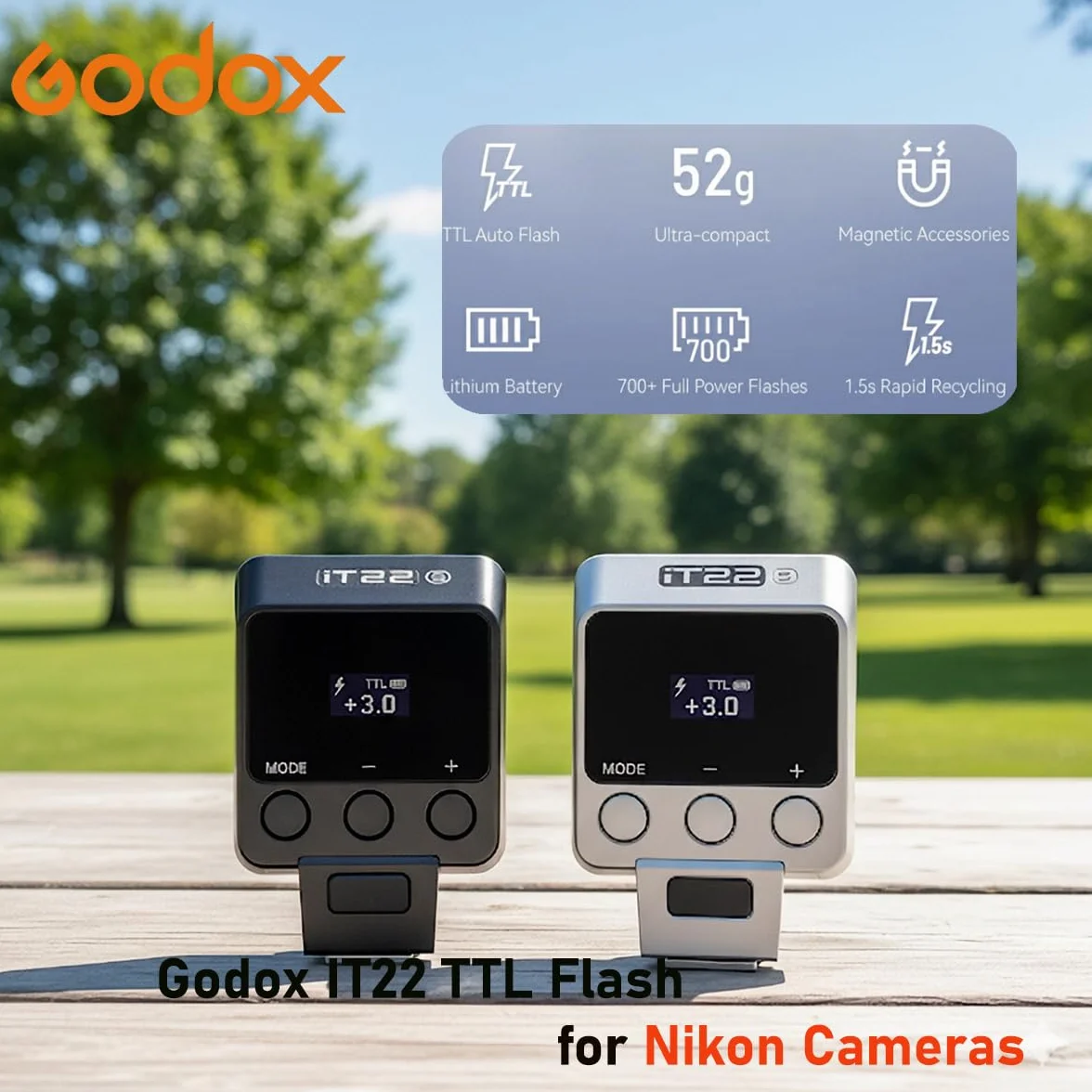 Godox IT22N Mini TTL Flash, IT22N TTL Speedlite kompatybilny z Nikon Z6III Z8 Z5 Z50II Z50 Zfc Z6II Z30 Z6 Z50II Z7II Z8 Z9