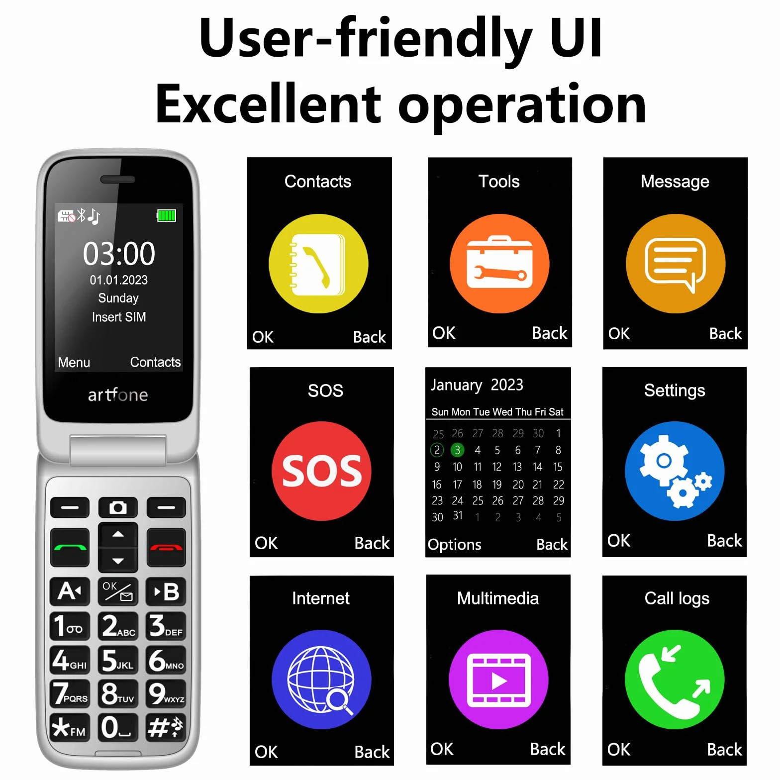 artfone G6 4G telefon komórkowy dla seniorów telefon z klapką Bez umowy丨duże klawisze telefon komórkowy丨przycisk SOS awaryjny丨stacja ładująca丨głośnik丨wybieranie krótkie丨telefon dla seniorów丨USB-C丨
