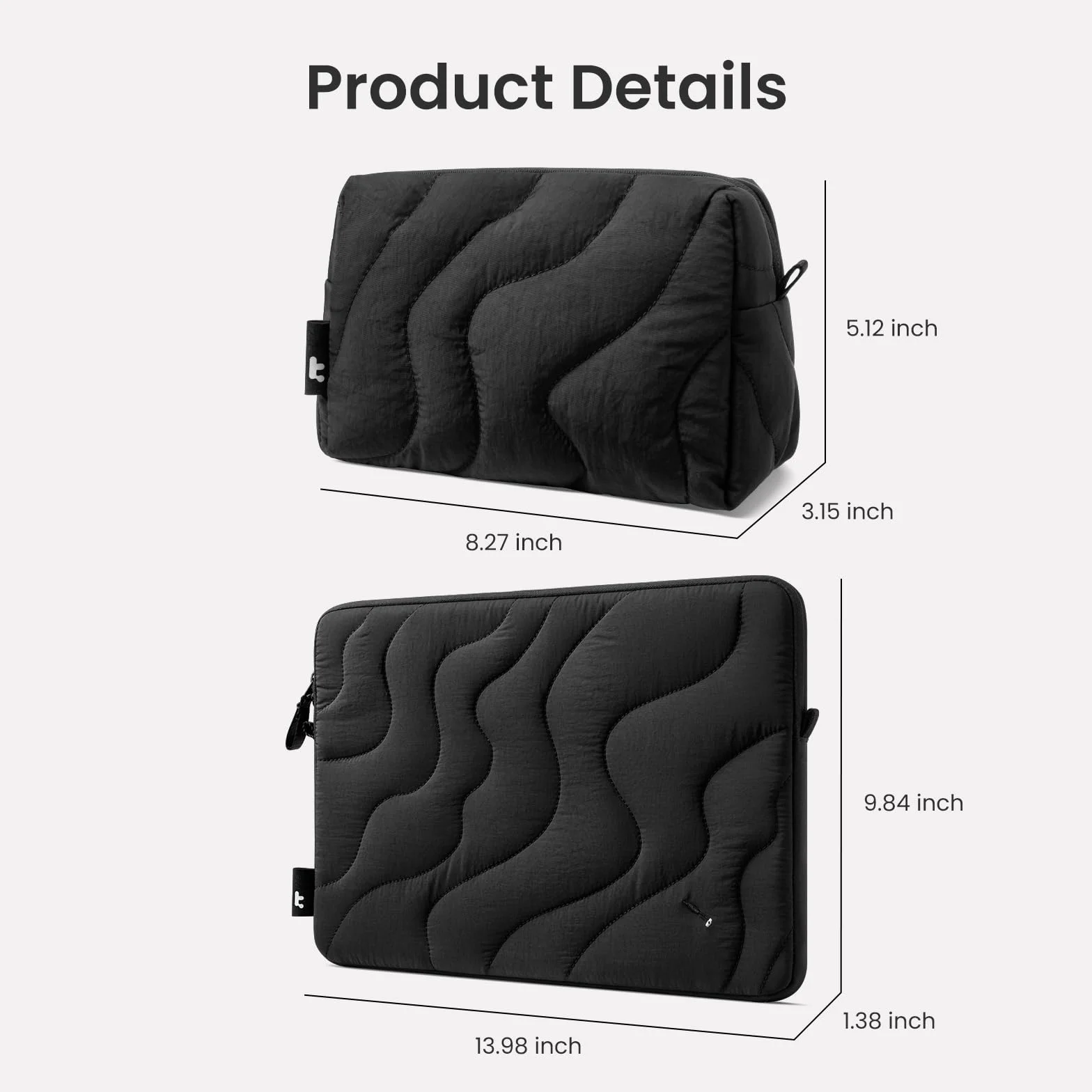 tomtoc Etui pokrowiec na laptopa do 13-calowego MacBooka Air 2024-2018 M3/A3113 M2/A2681 M1/A2337, 13-calowego MacBooka Pro M2/M1, zestaw pokrowca na laptopa Puffy Sleeve z torbą na akcesoria, Czarny