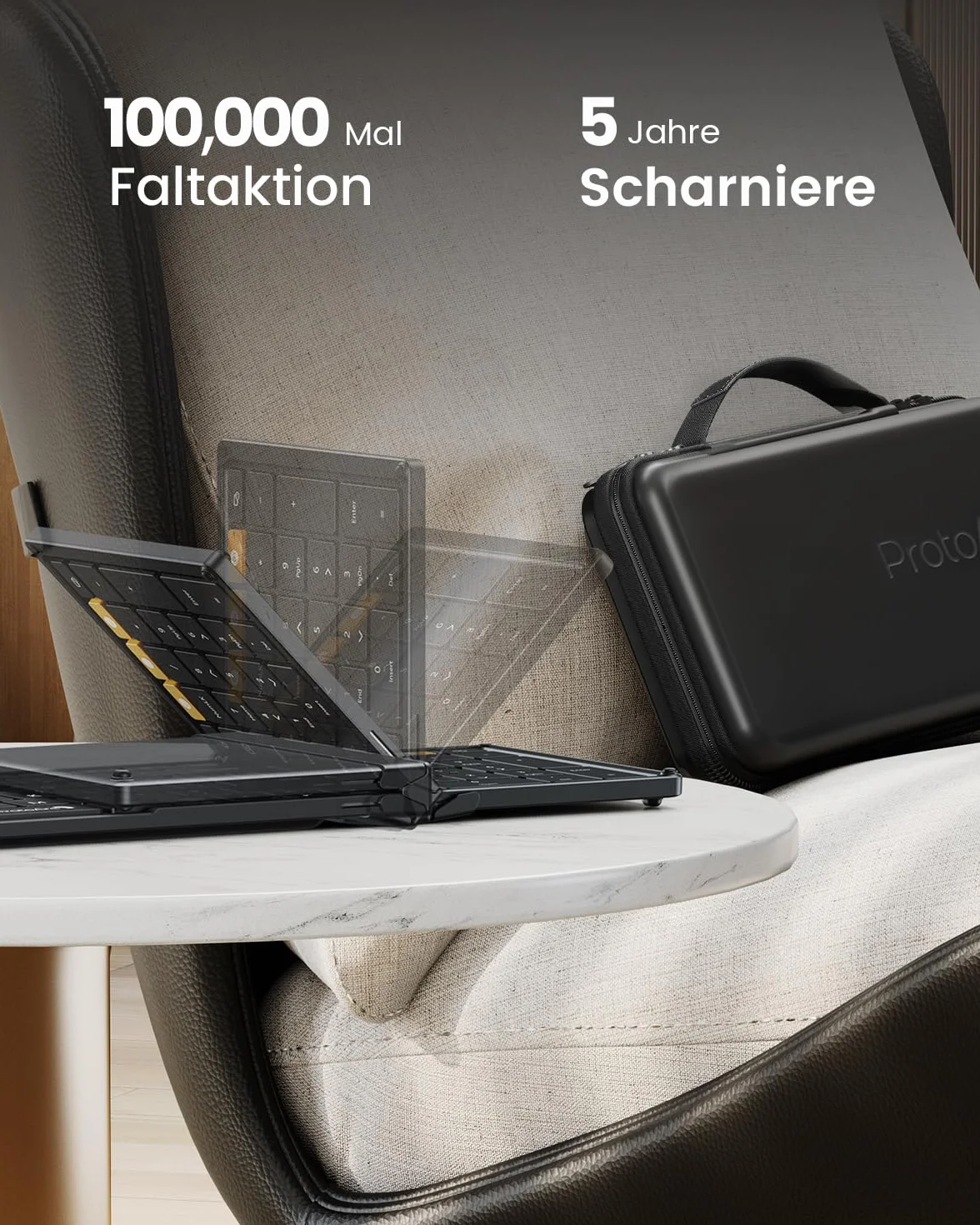 ProtoArc Składana klawiatura bezprzewodowa i mysz, XKM01 klawiatura Bluetooth, składana mysz, 2,4 G + Dual Bluetooth, pełnowymiarowa, mobilna klawiatura, układ QWERTZ, do iPada, tabletu, iPhone'a
