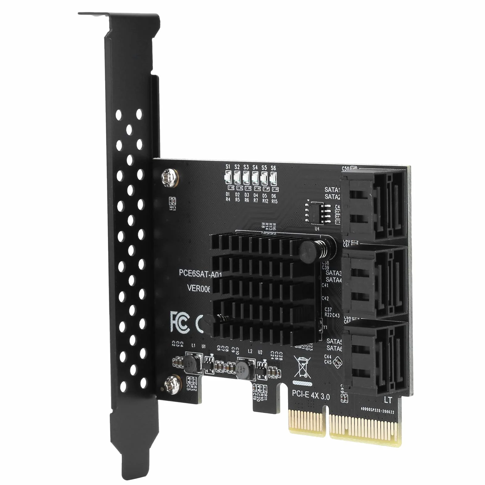 Tbest Karta Sata, 6 portów Asm1166, dysk twardy PCIe Sata3.0 6G Pcie3.0 Gen3 4X, kompatybilny z /Linux/OS X/NAS/Synology