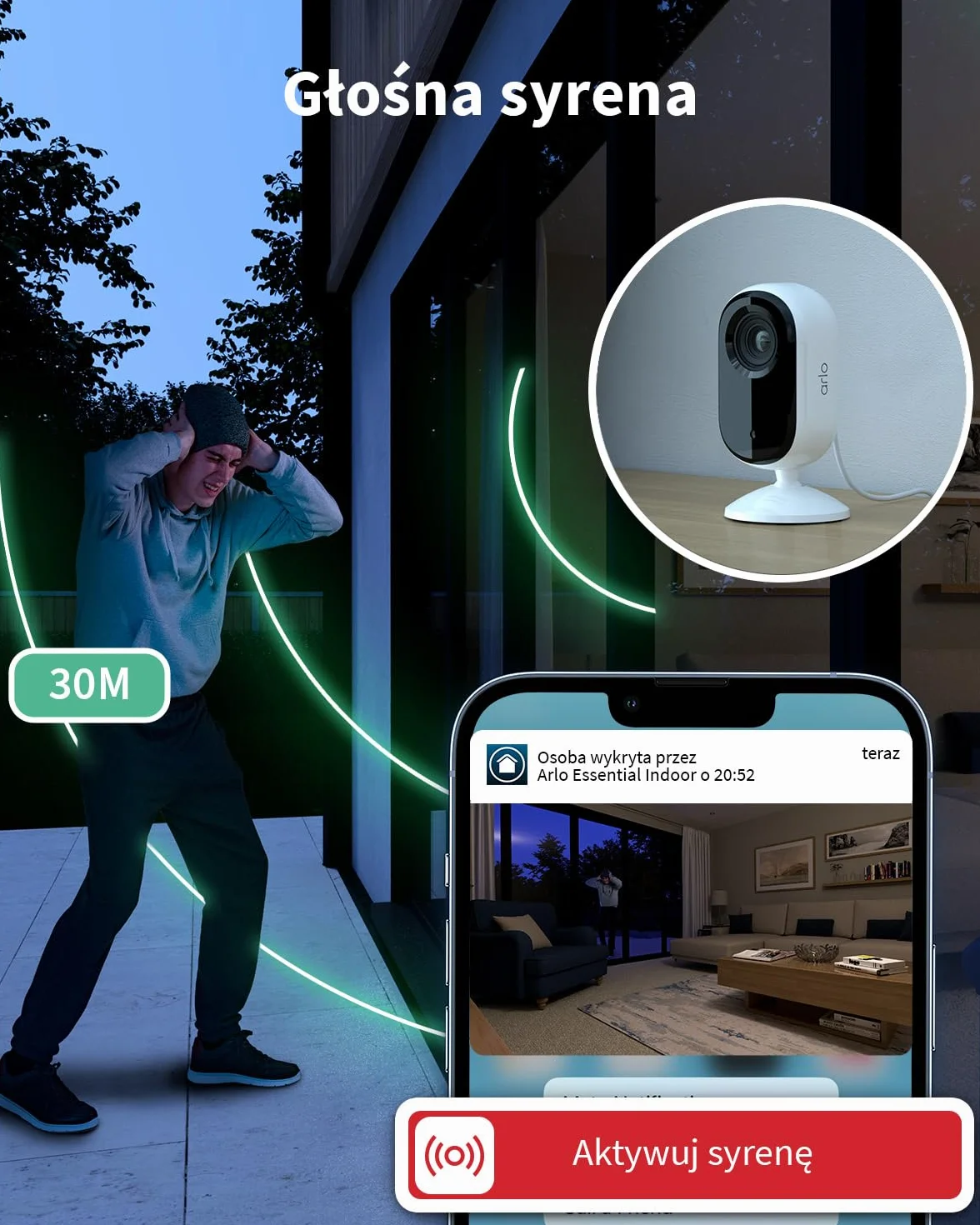 Arlo Kamery monitorujące wewnątrz 2K HD dwukierunkowy dźwięk czujnik ruchu