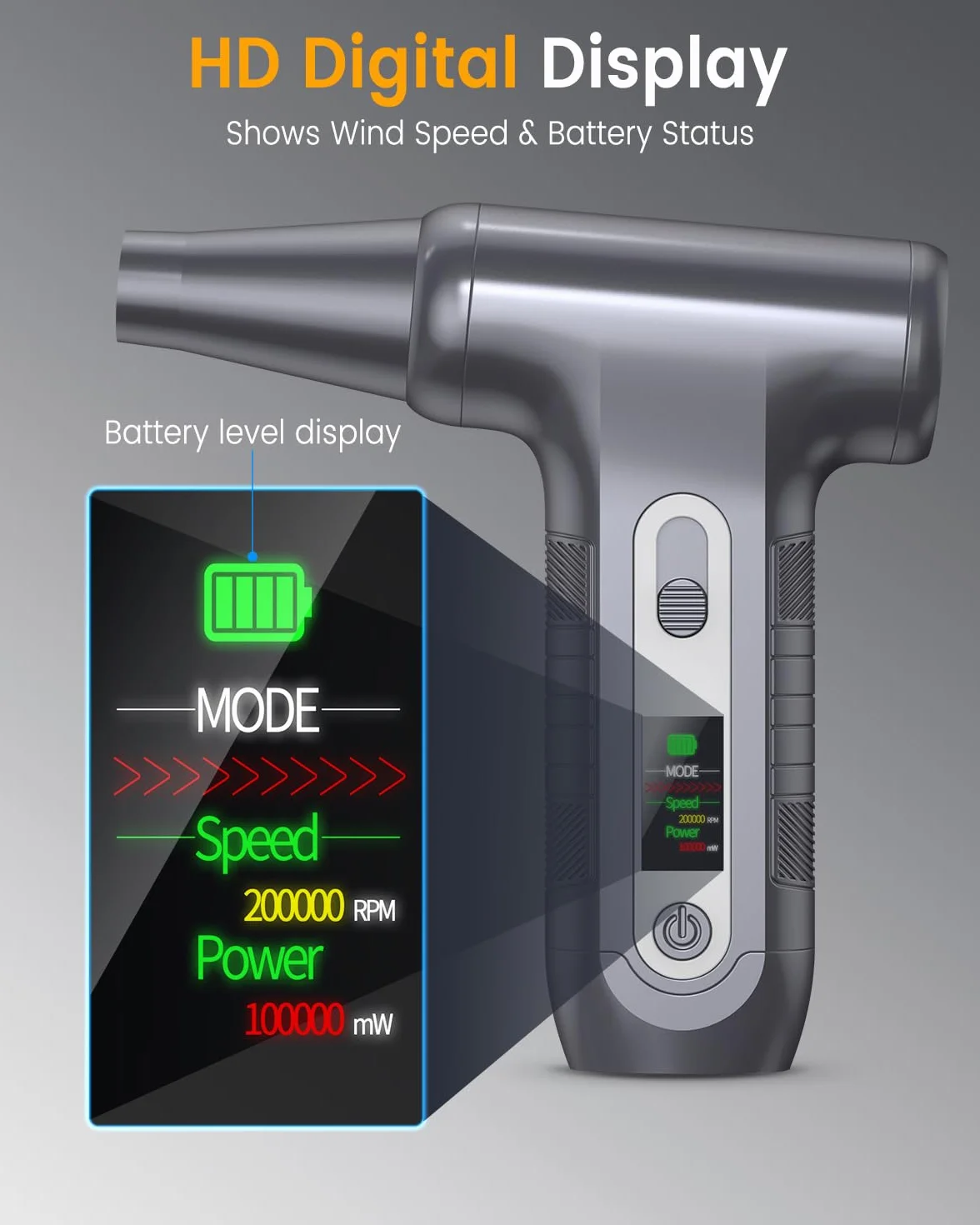 Elektryczna dmuchawa do kurzu z wyświetlaczem HD – Electric Air Duster 20 0000 obr./min ze światłem LED, mini dmuchawa z akumulatorem, sprężone powietrze do czyszczenia PC, dmuchawa powietrza do