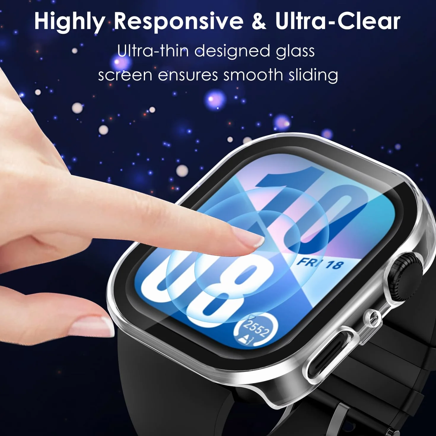 ivoler Twarde etui z poliwęglanu (PC) ze szklaną ochroną wyświetlacza do Huawei Watch Fit 4, pełne pokrycie, odporne na uderzenia, ultracienkie, HD przezroczyste, odporne na zarysowania, 2