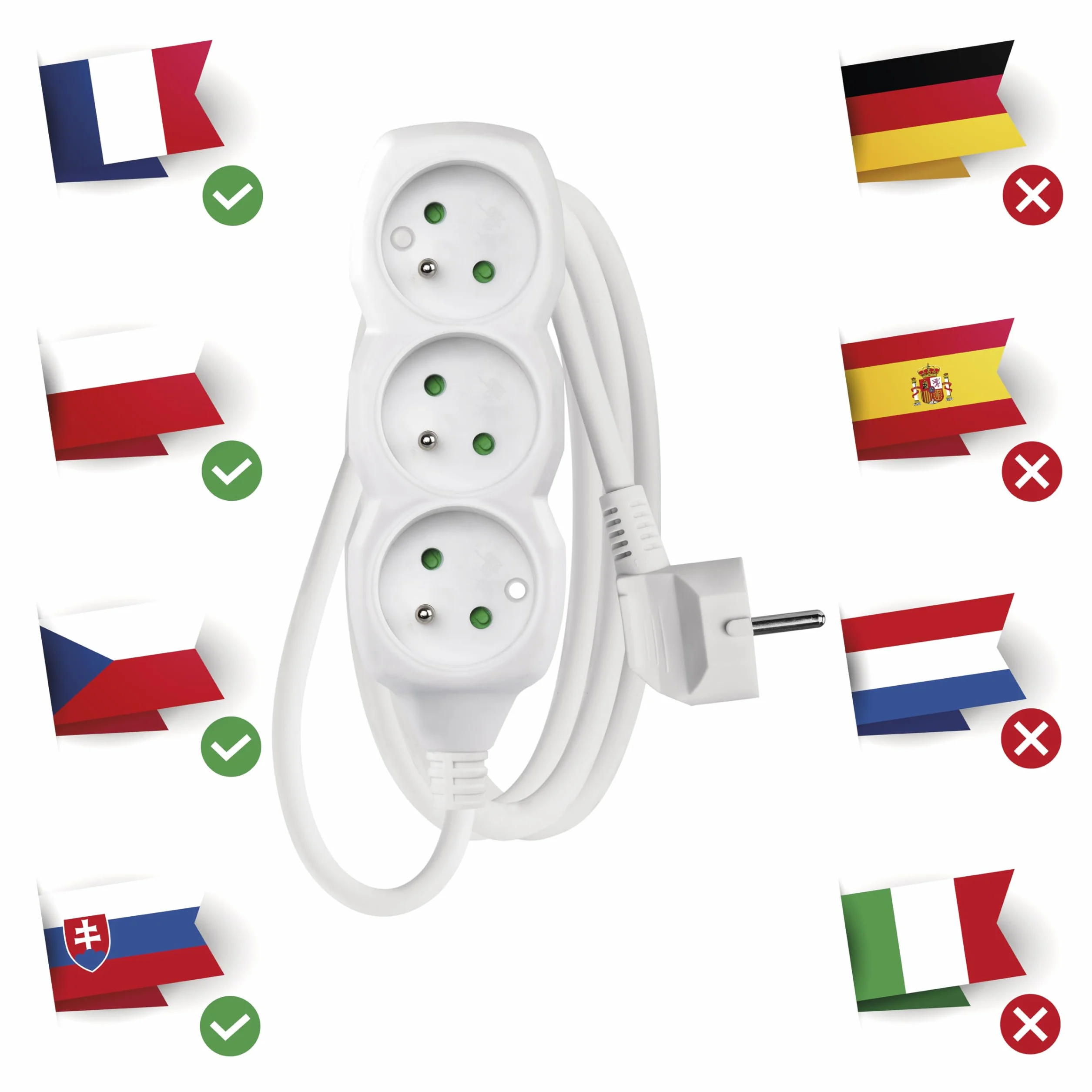 Emos 1902030150 rozdzielacz zasilania PDU 3 x gniazdo sieciowe Biały