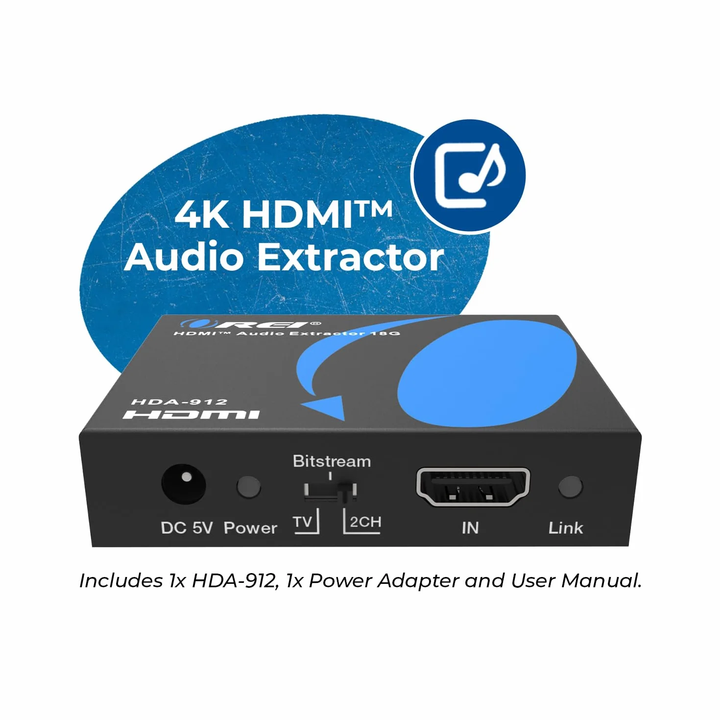Orei Ekstraktor audio 4K HDMI, UltraHD 4K przy 60Hz 18G HDMI 2.0 konwerter audio SPDIF + wyjście 3,5 mm HDCP 2.2 - Dolby Digital/DTS Passthrough CEC, HDR, Dolby Vision, HDR10 obsługa (HDA-912)