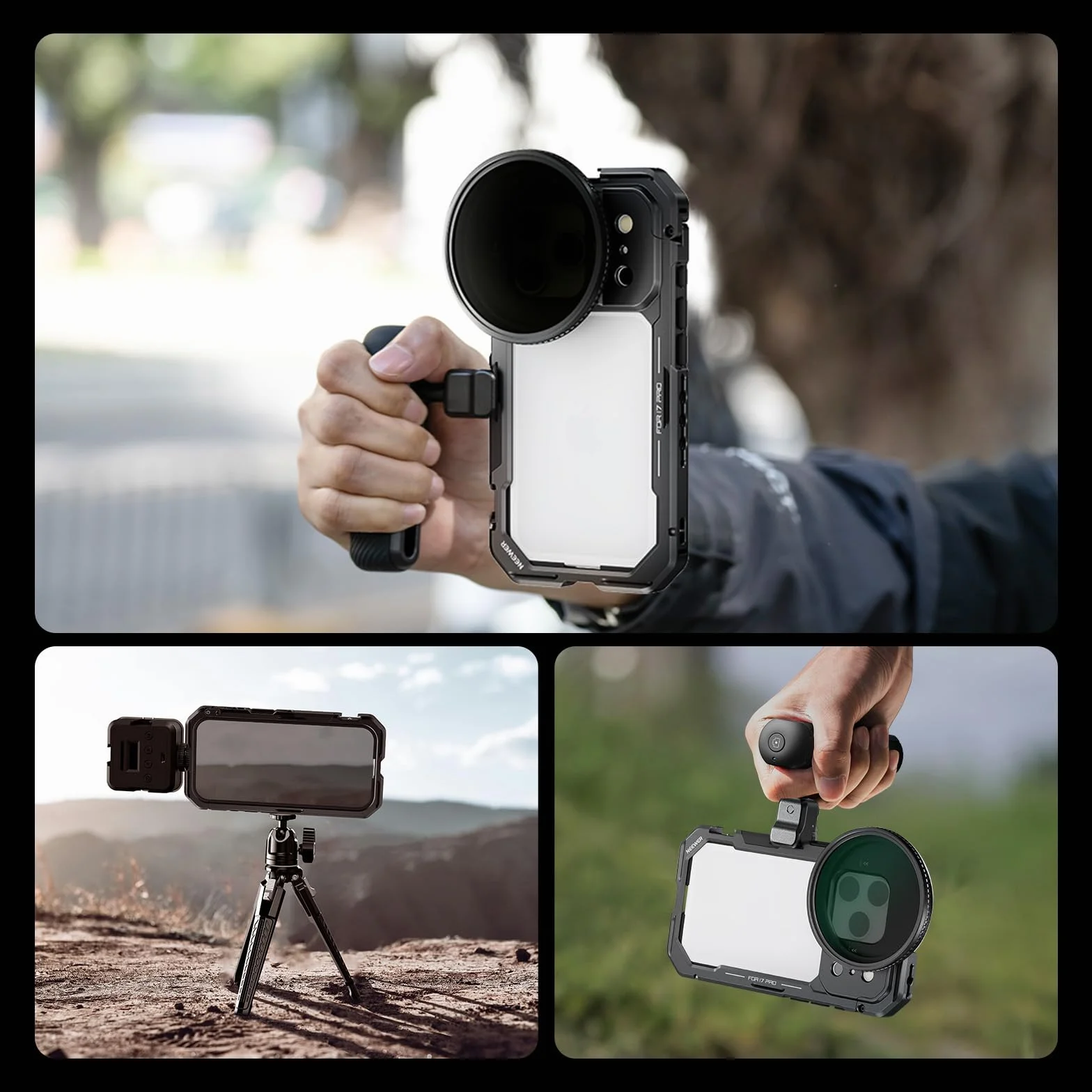NEEWER Klatka na telefon kompatybilna z iPhone 17 Pro, akcesoria do stabilizatora wideo Quick Release z pierścieniem filtrującym 67 mm, tylna płyta obiektywu 17 mm, adapter montażowy