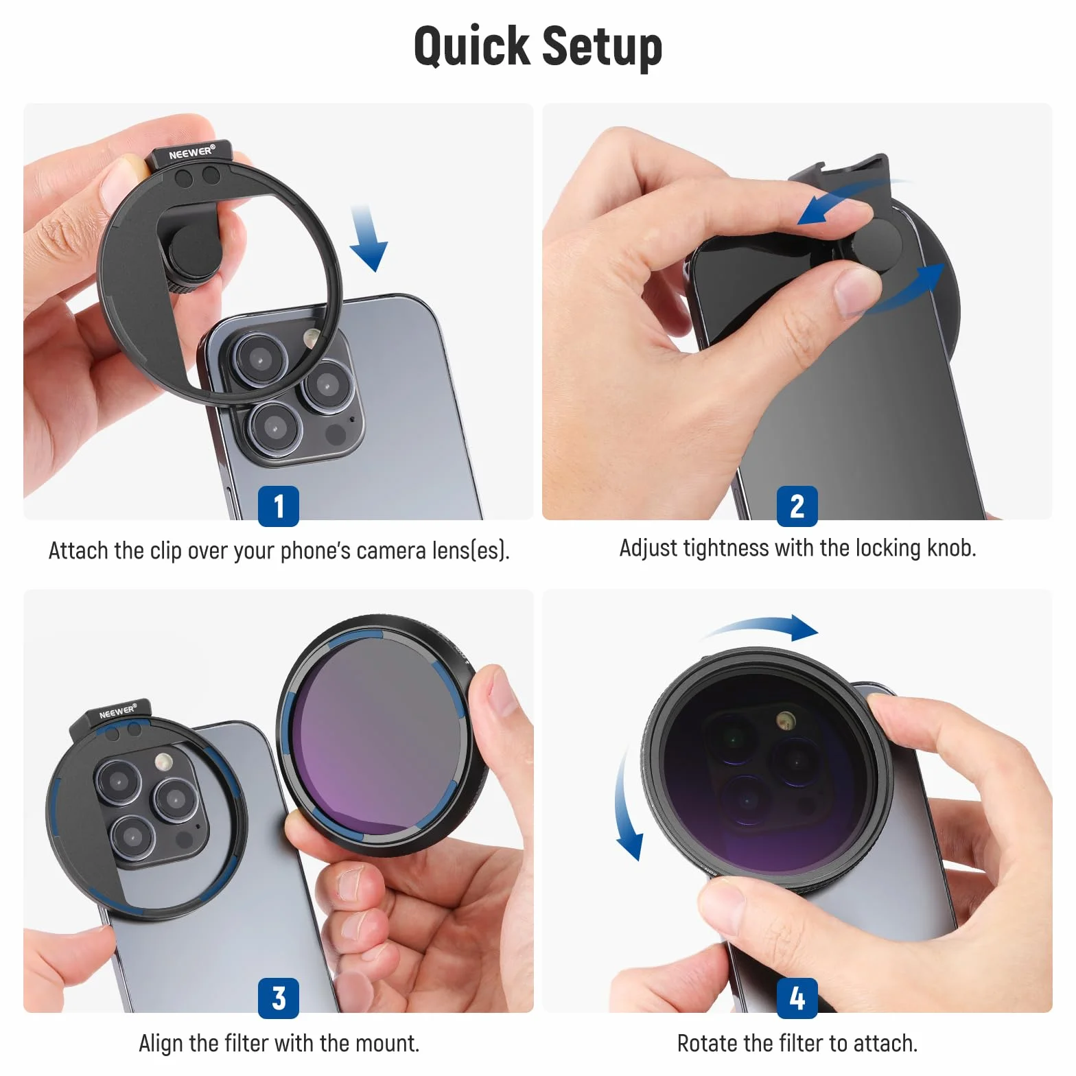 NEEWER 67 mm Clip On Variable ND2-ND32 filtr obiektywu telefonu magnetyczny adapter pierścień zimna stopka pokrętło blokujące HD do iPhone 15 Pro