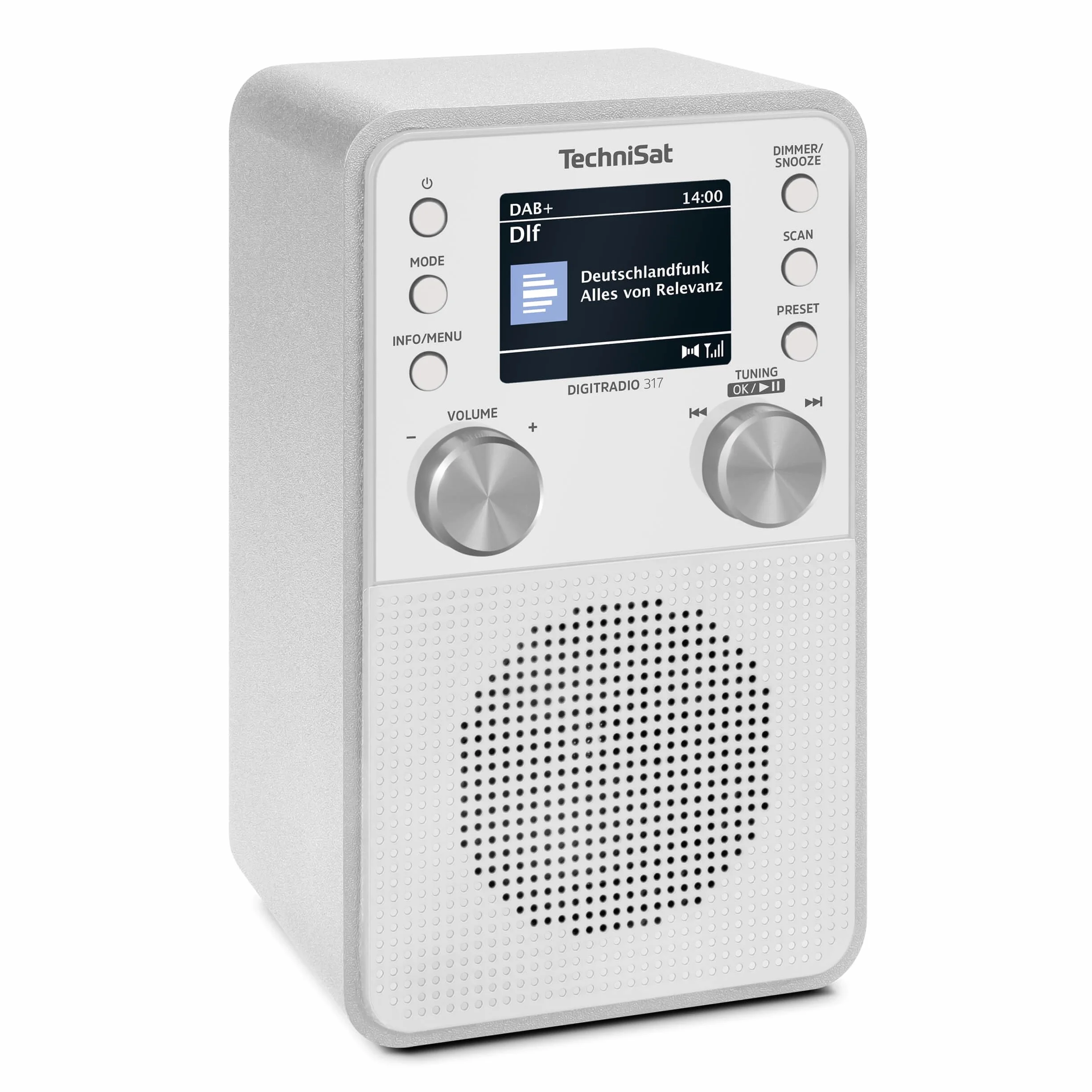 TechniSat DIGITRADIO 317 – pionowe radio DAB+ FM z funkcją strumieniowego przesyłania dźwięku przez Bluetooth, radiobudzik, wyłącznik czasowy, kolorowy wyświetlacz 2,4 cala, 3 W, białe