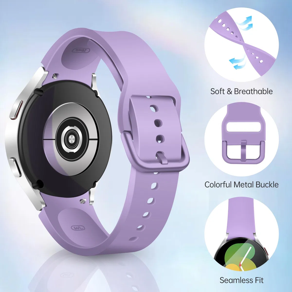 aceyoon 10 silikonowych bransoletek do Samsung Galaxy Watch 7, 6, 5, 4, 40 mm, 44 mm, FE 40 mm, 6 Classic 47 mm, 43 mm / 5 Pro 45 mm, 20 mm, miękki pasek sportowy dla kobiet i mężczyzn (S 140-180 mm)