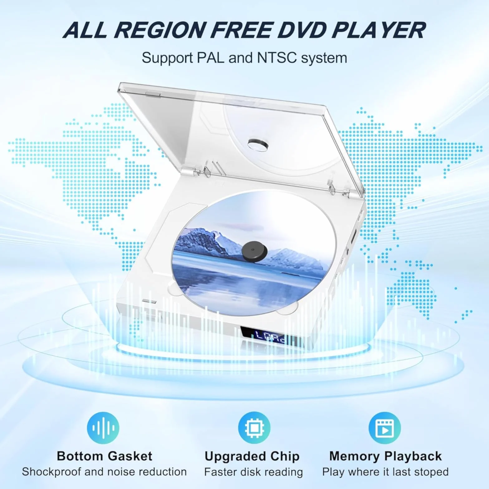 Maite Super mały odtwarzacz DVD, z wbudowanym głośnikiem HiFi, odtwarzacz CD/DVD do telewizorów z wyjściem HDMI RCA, Memory Playback, obsługa systemu PAL/NTSC, kabel HDMI RCA bez stelaża