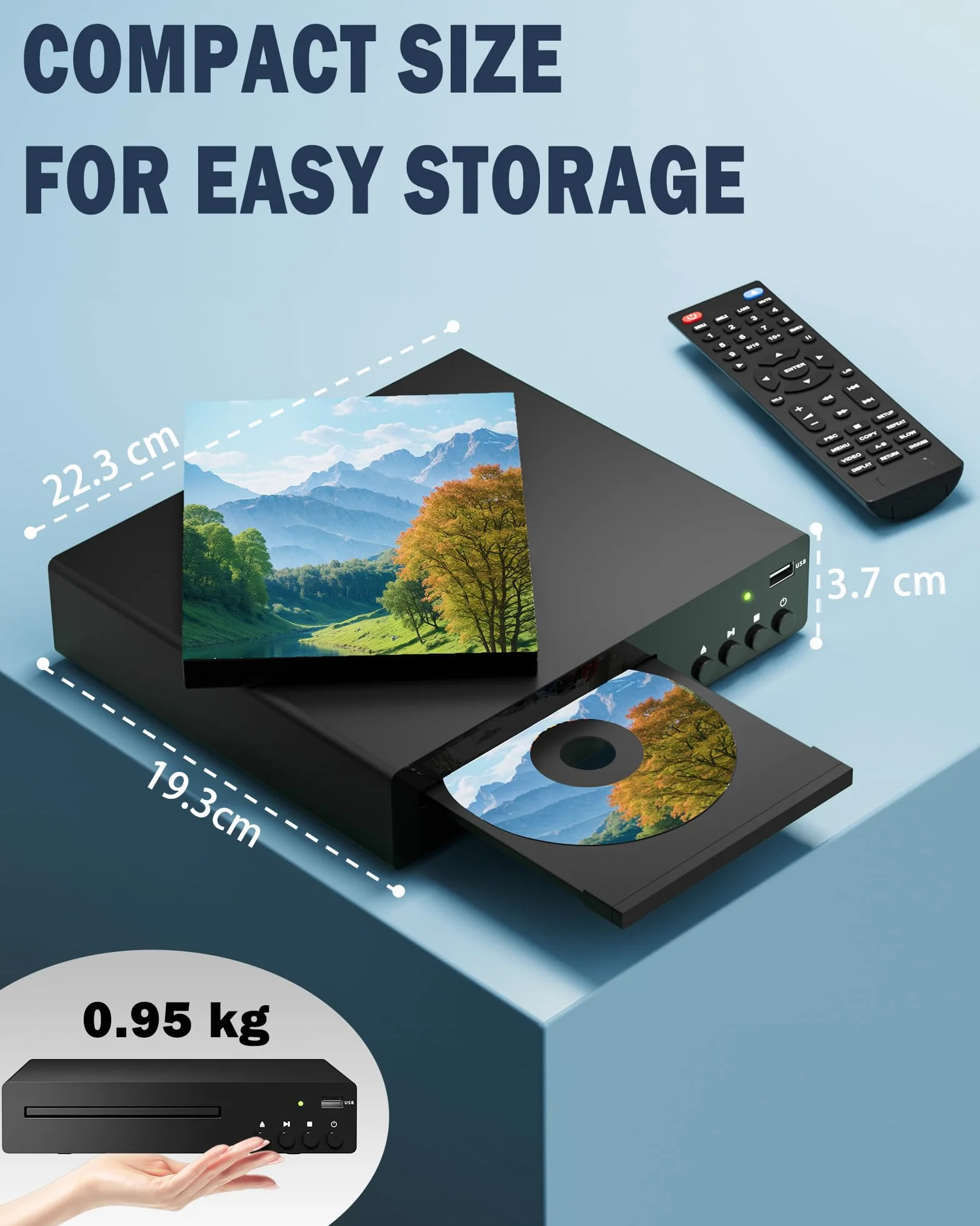 Kompaktowy odtwarzacz DVD do telewizora, odtwarzacz DVD do domu z HDMI, RCA, USB, pilot zdalnego sterowania, obsługa wszystkich regionów 1080P, NSTC/PAL, formaty CD, pamięć punktów przerwania