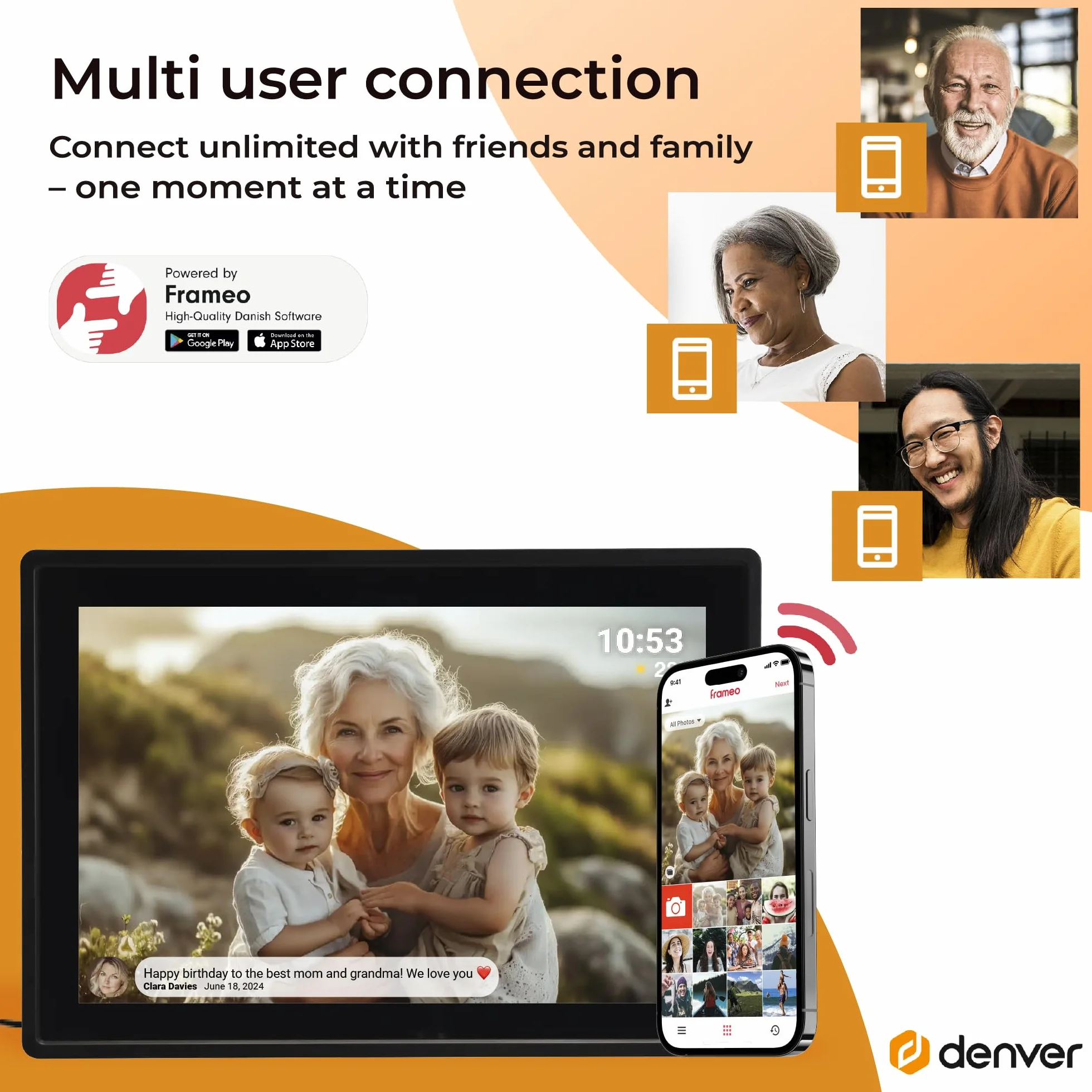 Denver PFF1021 Cyfrowa ramka na zdjęcia WiFi 10,1" 16 GB ekran dotykowy IPS czarna