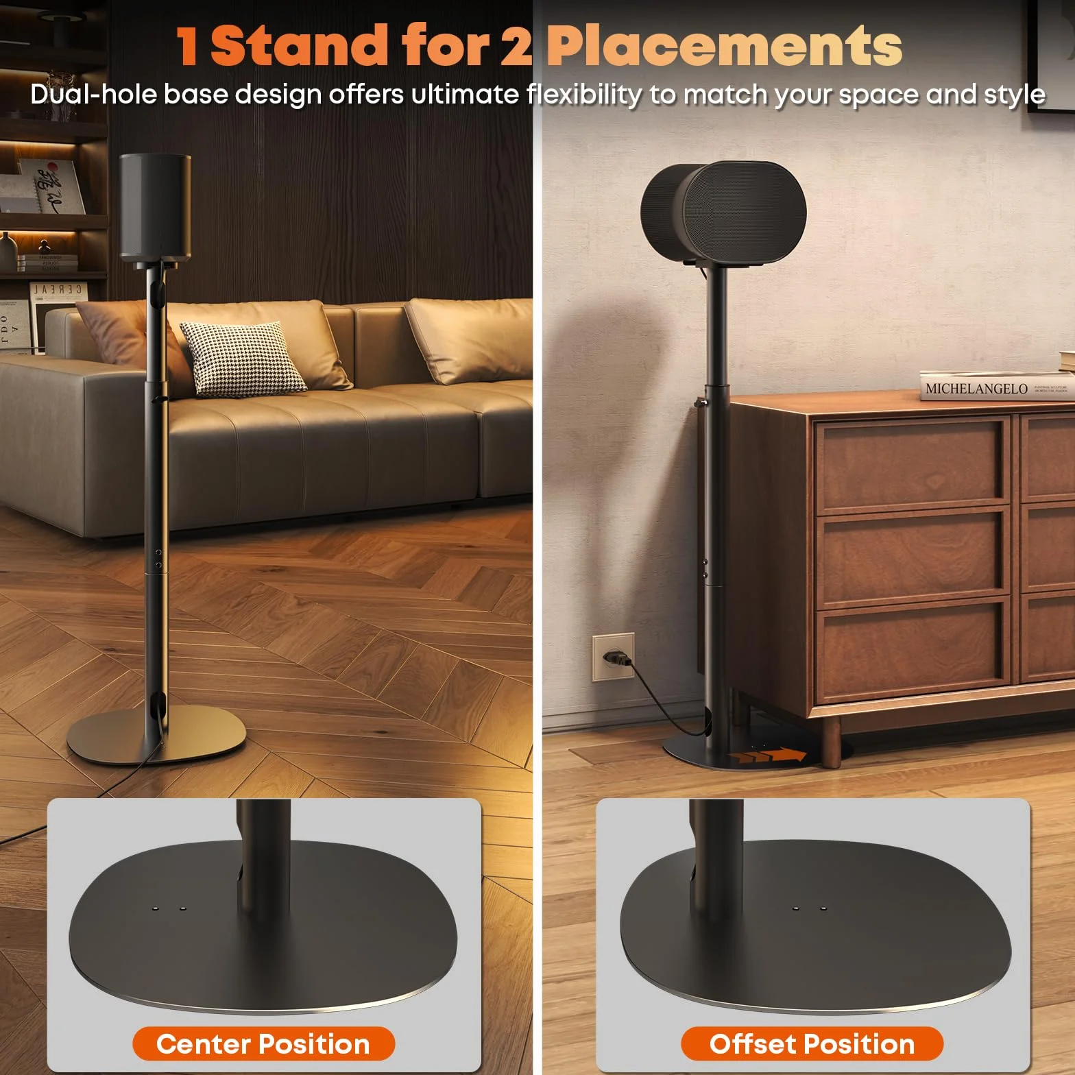 Podstawka Pod Głośnik Sonos Era 100 & 300 – Regulowana 74–99 cm, Podstawa Dual-Mount, Zarządzanie Kabli, Max 5 kg, Czarny