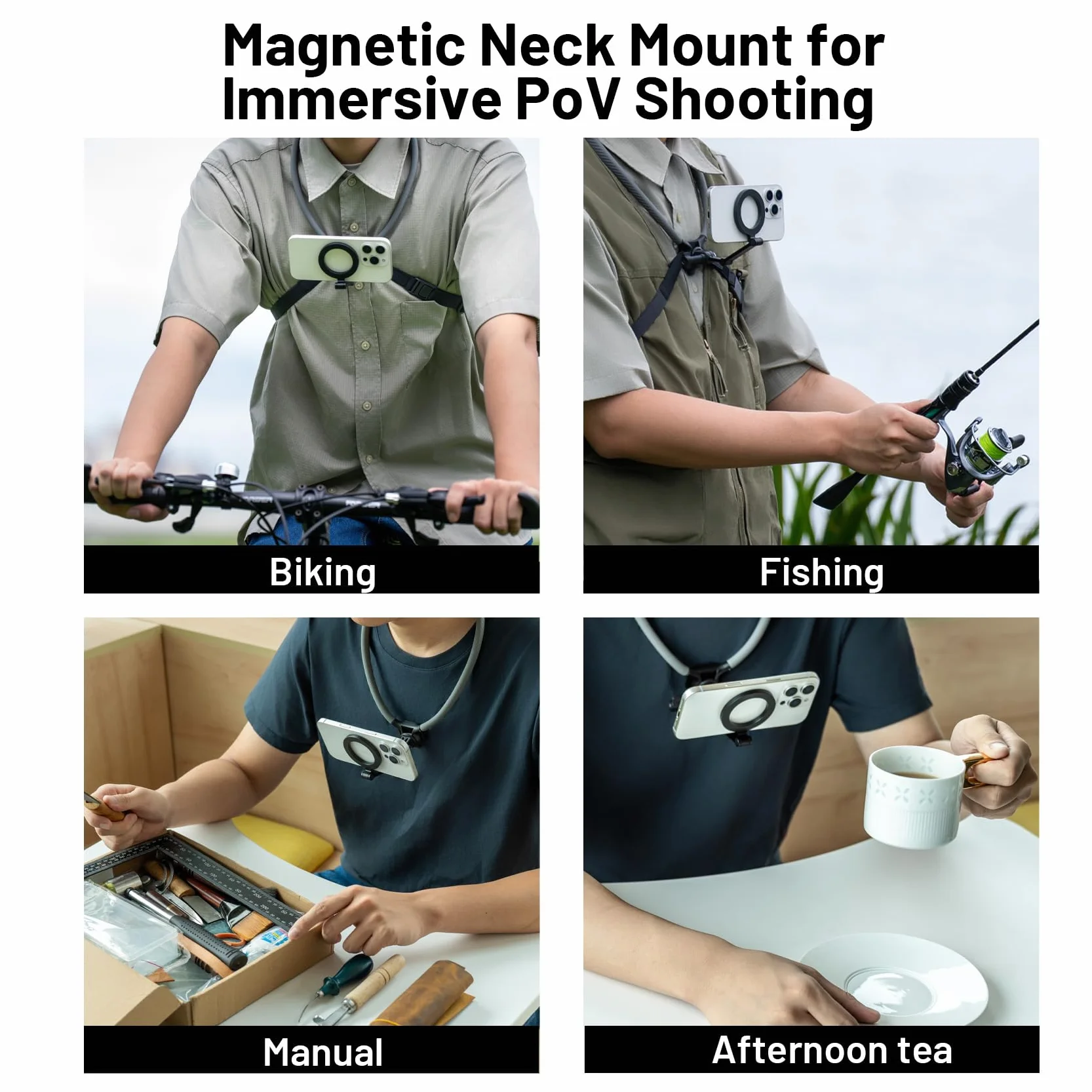 PGYTECH CapLock magnetyczny uchwyt na kark Max do telefonów komórkowych o przedłużonej wersji, uchwyt na telefon komórkowy iPhone z systemem Android, bez użycia rąk, uchwyt do selfie do kamer