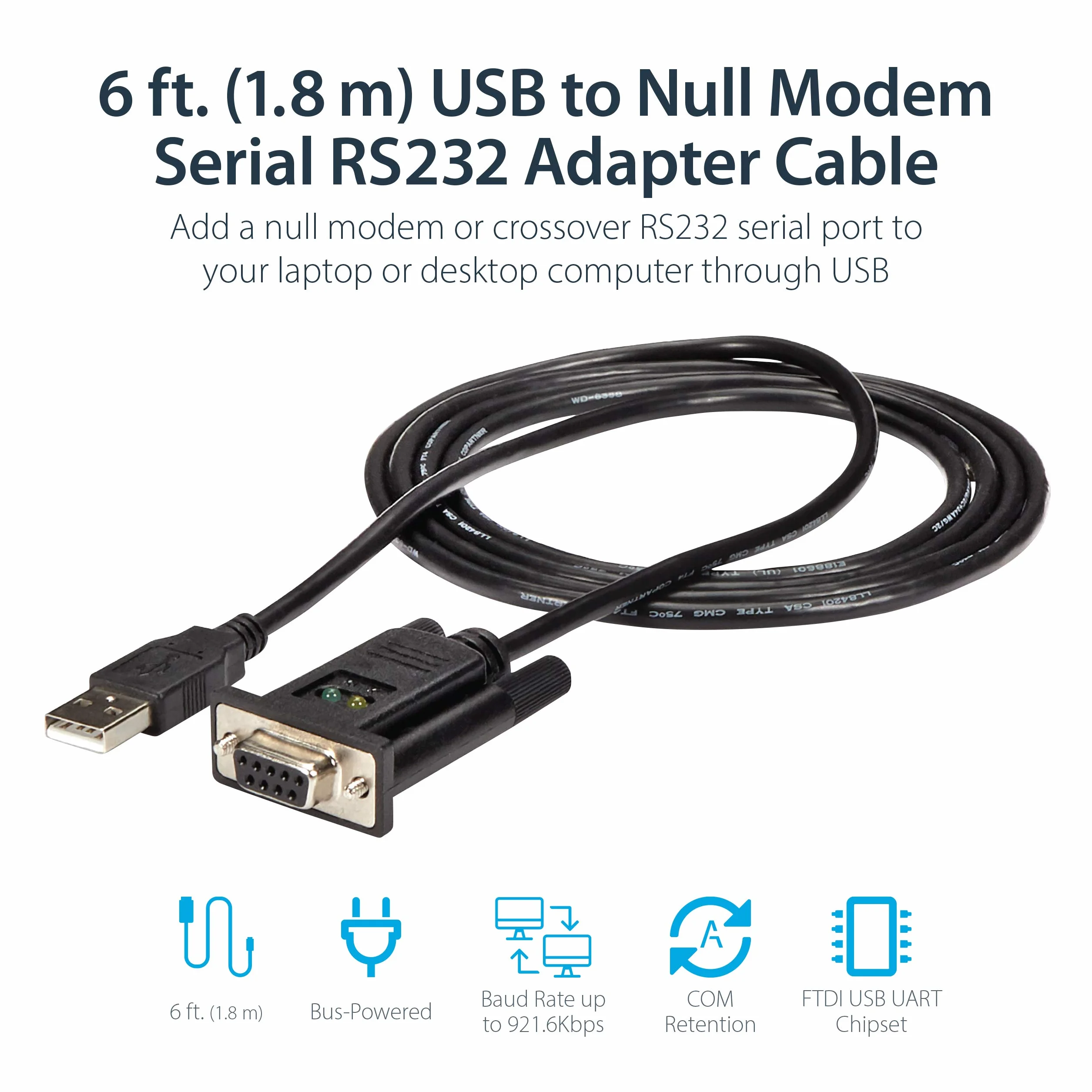 StarTech.com Adapter USB na szeregowy RS232 - DB9 szeregowy adapter DCE kabel z FTDI - modem zerowy - USB 1.1/2.0 - zasilany magistralą USB (ICUSB232FTN)