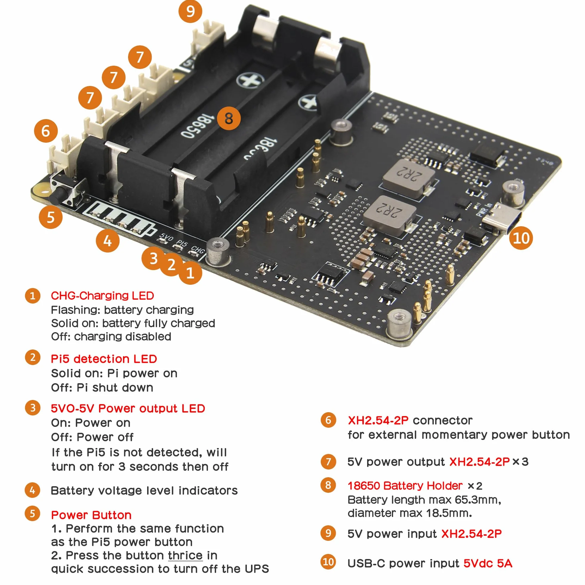 Geekworm X1201 Ultra-thin 18650 UPS Shield for Raspberry Pi 5, with Max 5.1V 5A Output & Auto Power On & Safe Shutdown & Power Loss Detection Function