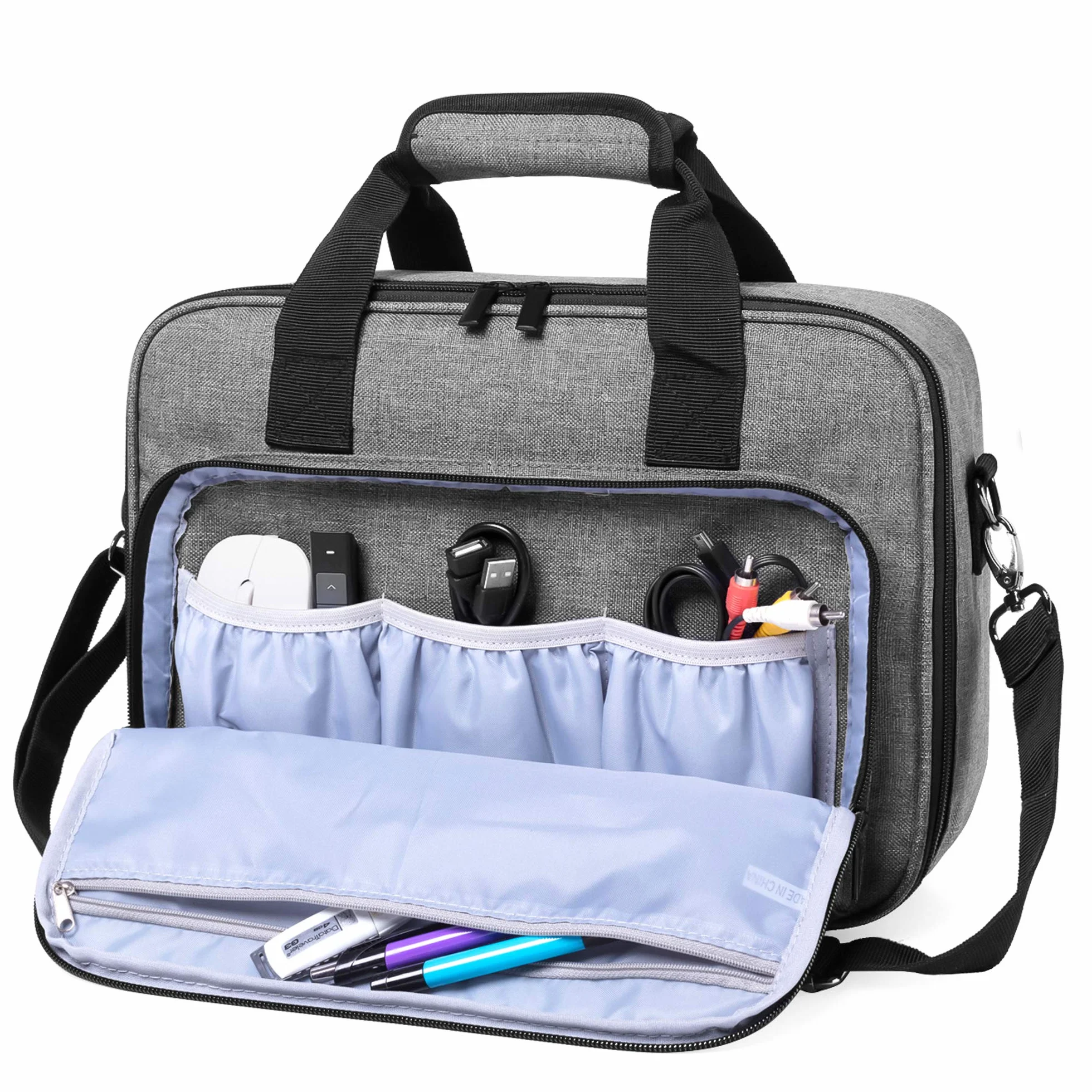 Luxja Torba na projektor kompatybilna z projektorem Acer, BenQ, Epson, Optoma i Viewsonic, torba z projektorem z etui ochronnym na laptopa, 39,4 cm x 28 cm x 13,5 cm, szara