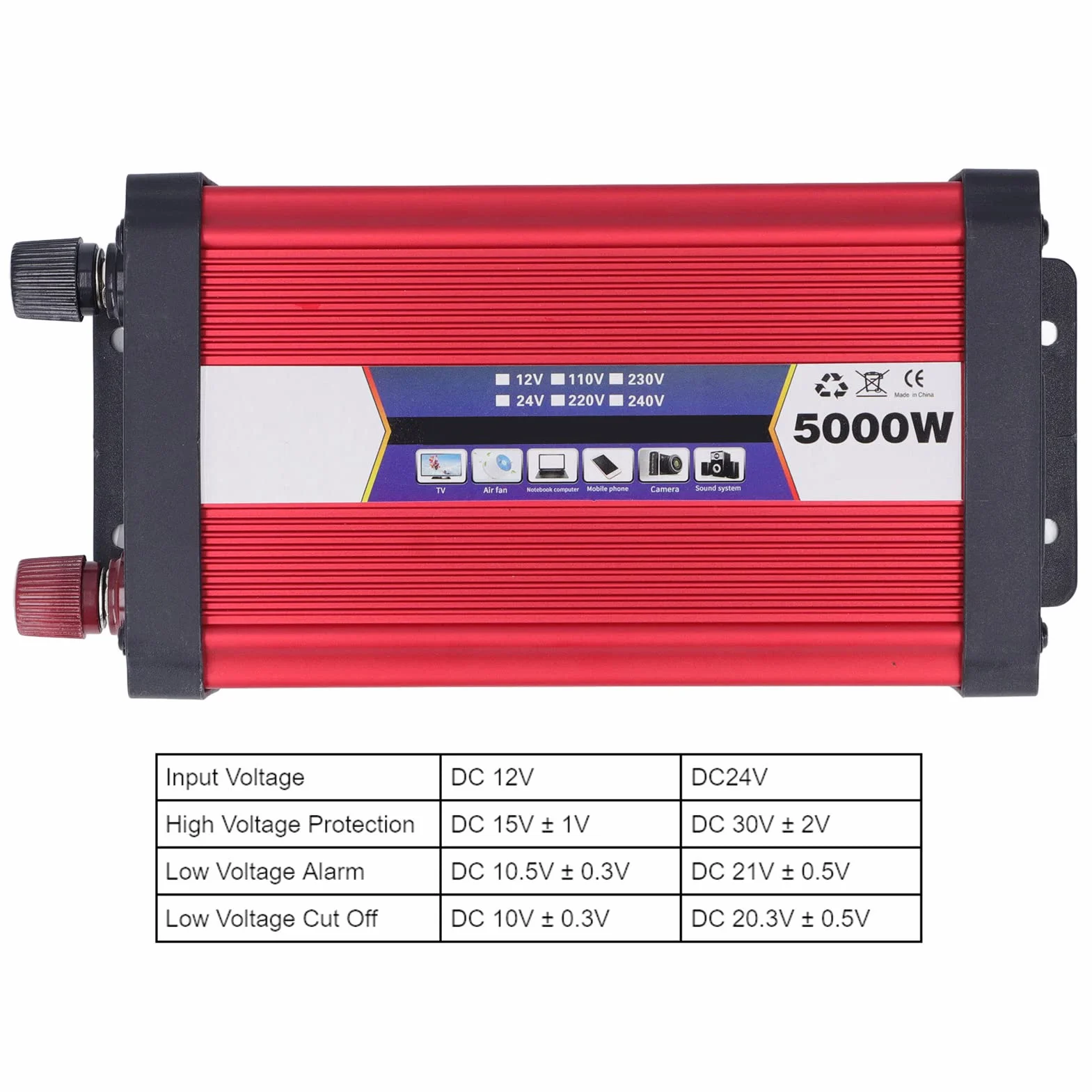 Falownik 1000 W, 12 V/24 V do 110 V/220 V 5000 W Moc Szczytowa Falownik Sinusoidalny do Pojazdów Samochodowych RV (24 V do 220 V)