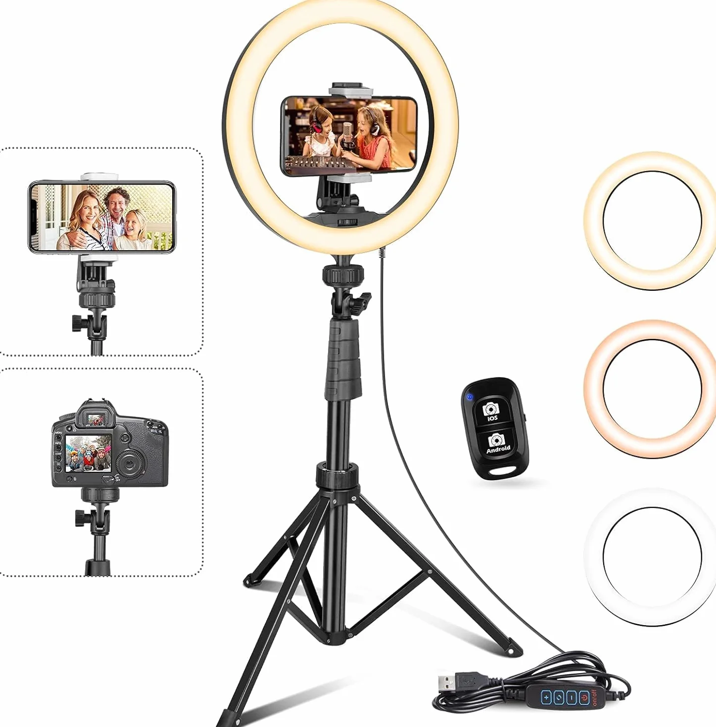UBeesize Lampa pierścieniowa ze statywem, 12-calowa lampa pierścieniowa LED do selfie z 62-calowym uchwytem na telefon do transmisji wideo na żywo i makijażu