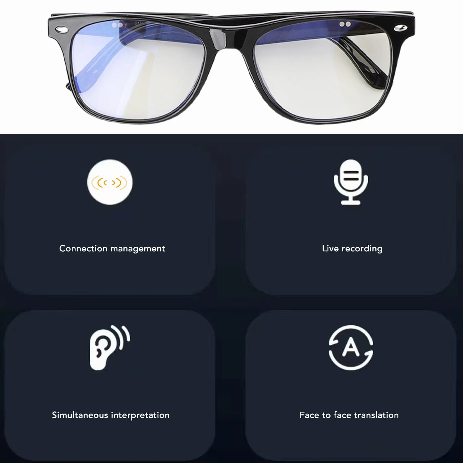 Inteligentne Okulary, Okulary Tłumacze AI z Głośnikiem Mikrofonowym, Rzeczywistym Spolaryzowane Okulary, ponad 100 Języków Tłumaczenie Inteligentne