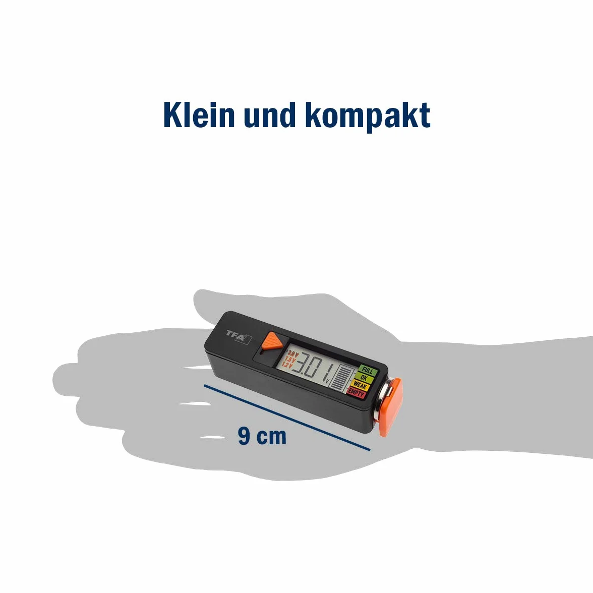 Tfa Dostmann Tester Baterii Batterycheck, 98.1126.01, do Baterii i Akumulatorów (Aaa, Aa, C, D), Baterii Guzikowej, Baterii Blokowej, Wskaźnik Stanu Ładowania/Woltu, Łatwy i Szybki, Czarny