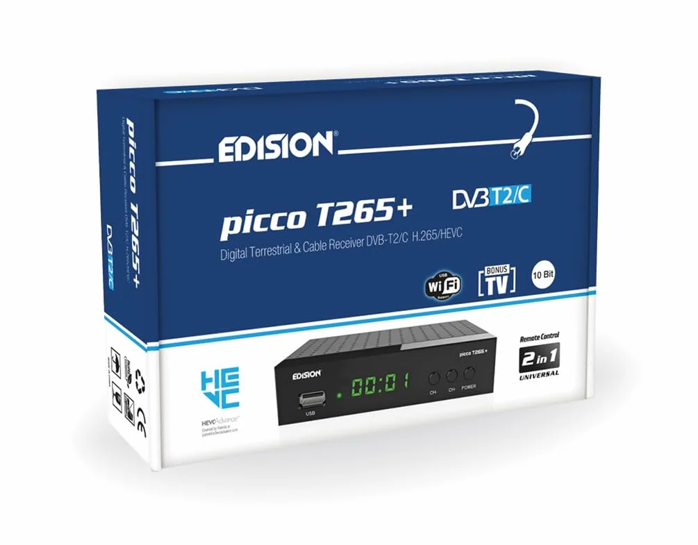 Odbiornik DVB-T2/C H.265 FTA Full HD PVR USB HDMI EDISION PICCO T265+