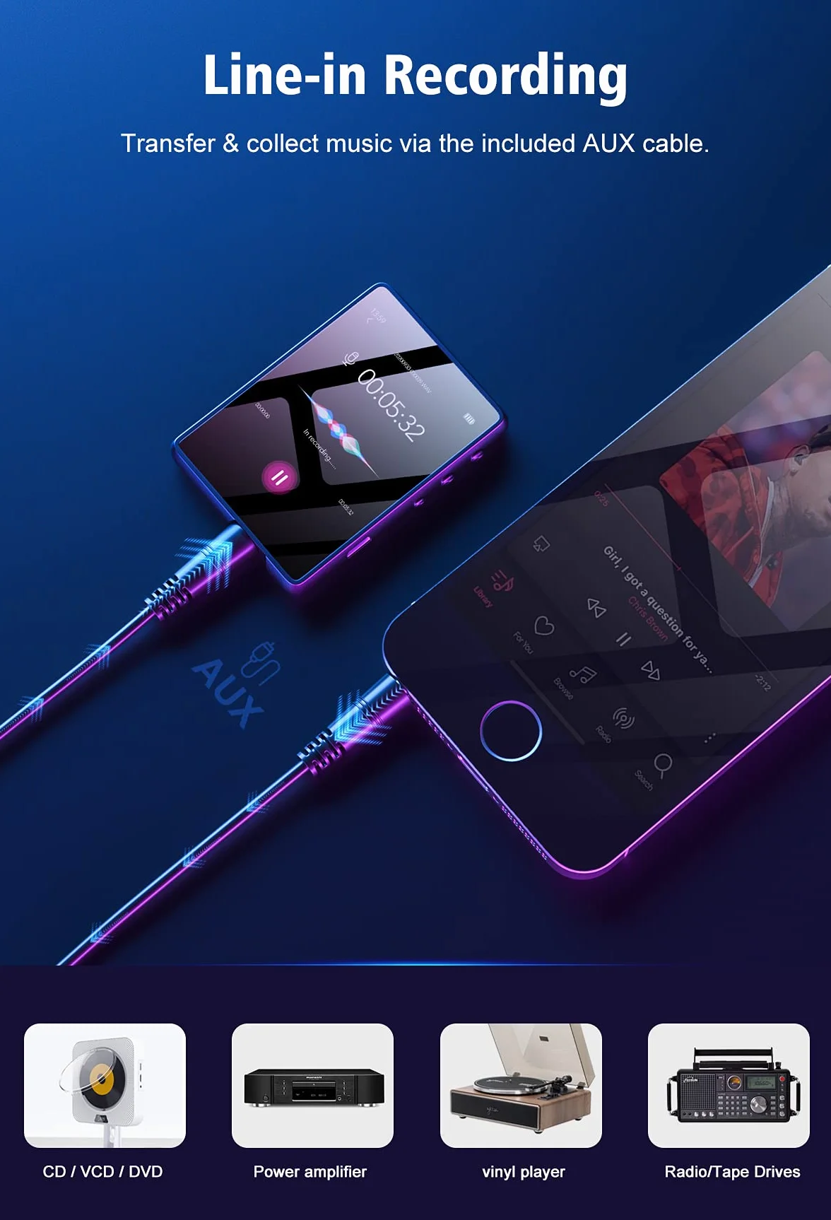 Odtwarzacze MP3 Bluetooth 5.0 32GB 2,4" Przenośny odtwarzacz muzyczny do biegania, Hi Res Audio Video FM Radio Line-in Ebook nagrywania, obsługuje do 128GB TF-kaart (Czarny)