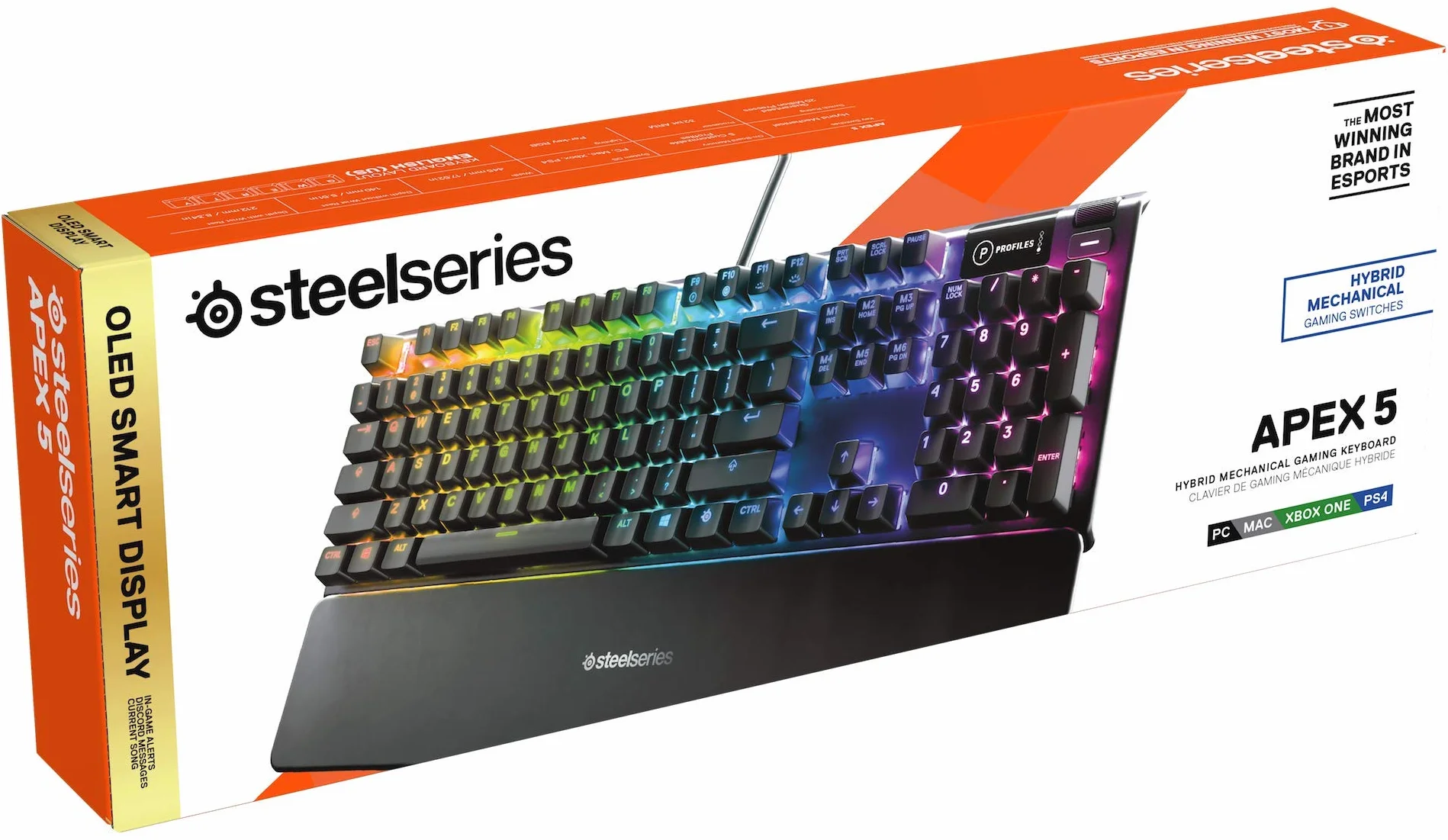 SteelSeries Apex 5 hybrydowa mechaniczna klawiatura gamingowa RGB OLED Smart Display QWERTY