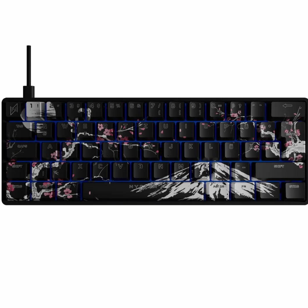 NYFTER - Premium Sakura Keycaps ISO 60% i 75% Custom Keycabs układ ISO do klawiatur mechanicznych (Sakura Black, 60%)