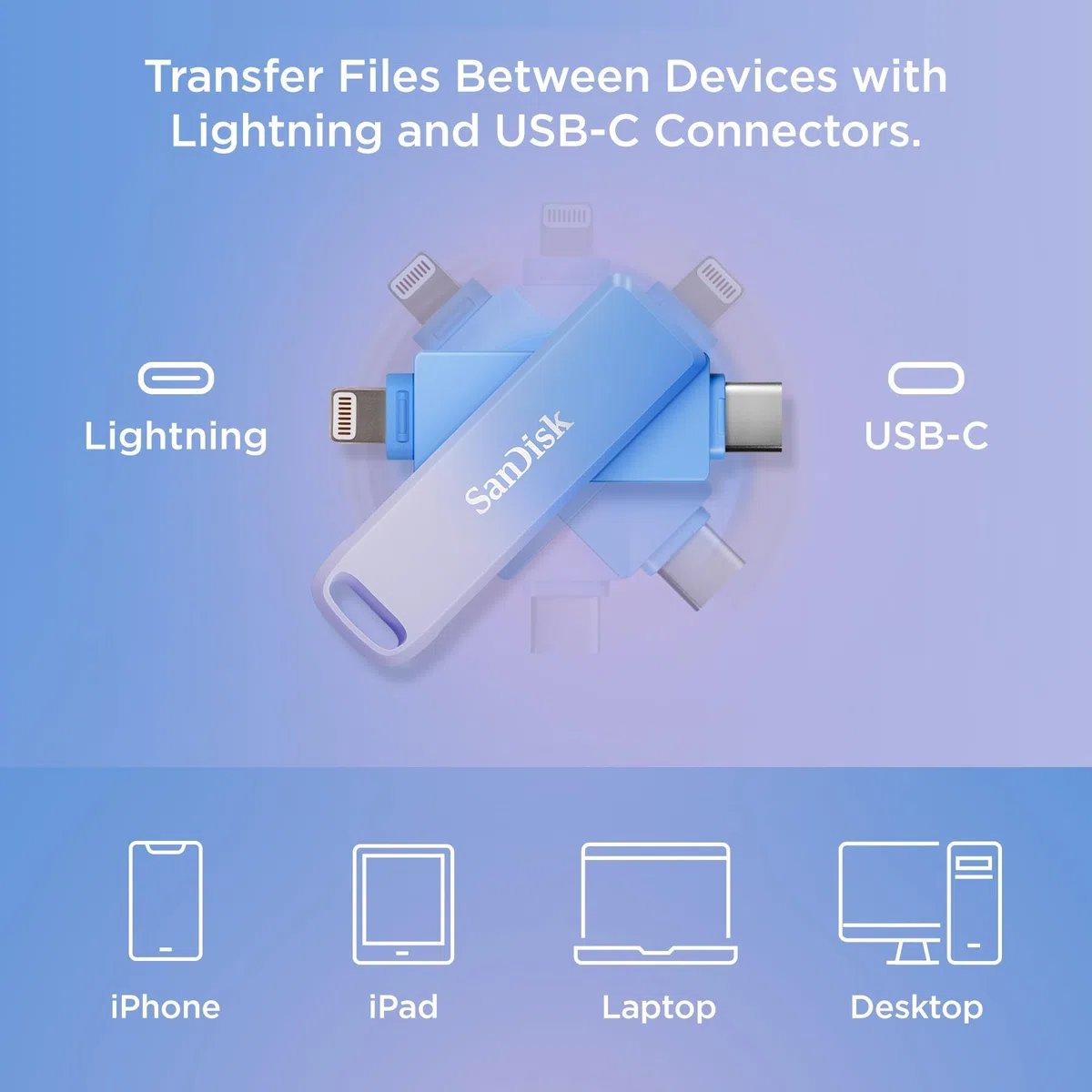 SanDisk Creator Phone Drive, 256GB (Chiavetta USB, Per iPhone/iPad, PC e Mac, Con connettori Lightning e USB-C, Velocità fino a 90 MB/s, include tre mesi di Adobe Lightroom, robusto involucro)