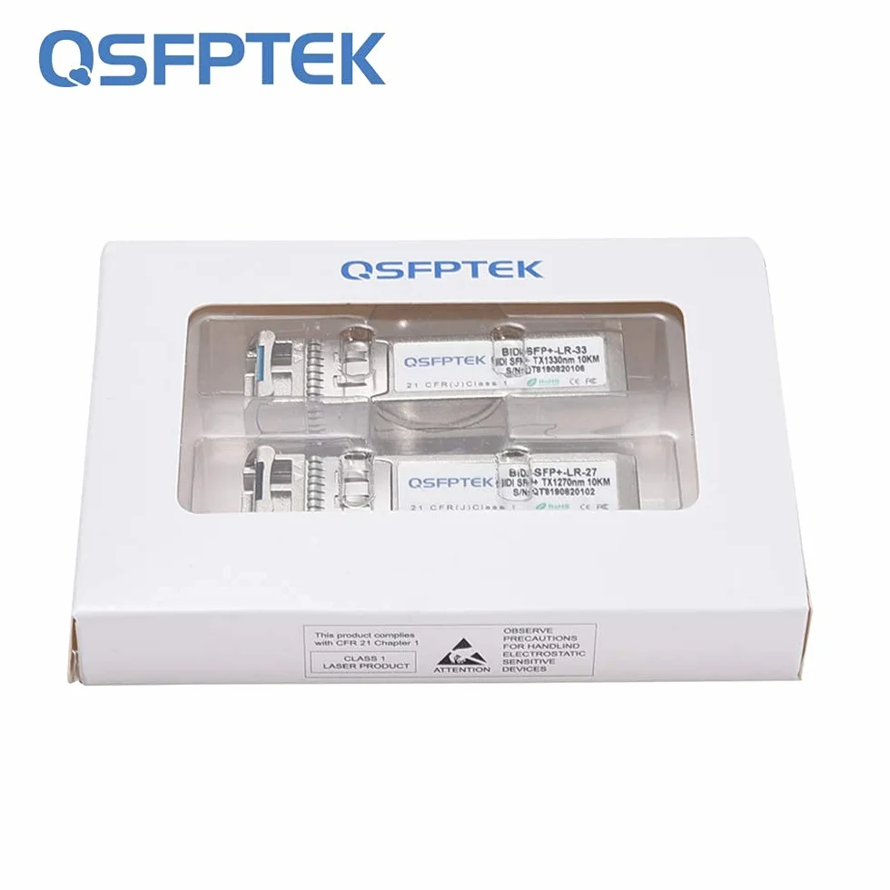 QSFPTEK Moduł jednomodowy 10G SFP+ Bidi LC do Cisco SFP-10G-BXD-I (1330nm-TX/1270nm-RX) / SFP-10G-BXU-I (1270nm-TX/1330nm-RX), 10 km, z DDM - 1 para